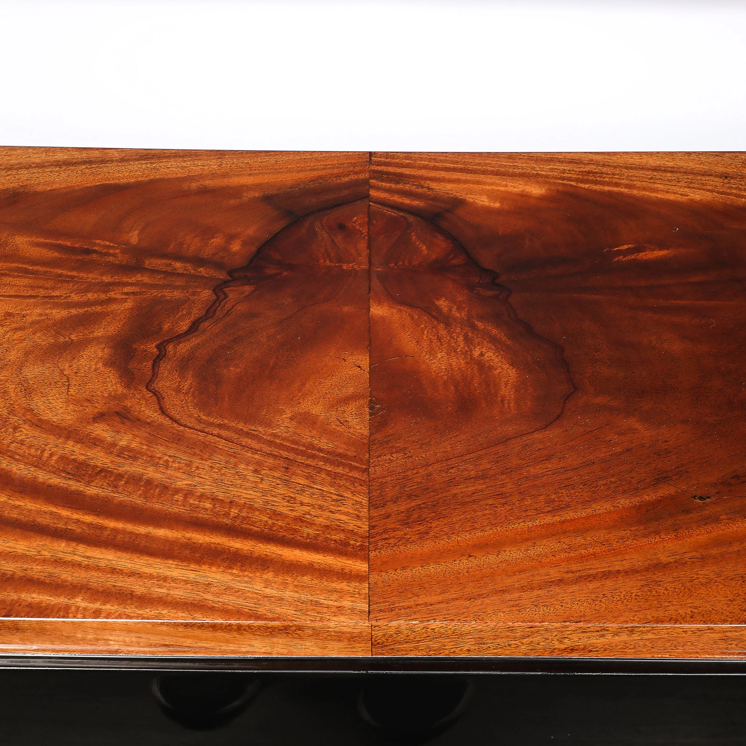 Art Deco Machine Age Book-Matched Walnut w: Black Lacquer Accent Console Tables - High Style Deco 15.jpg