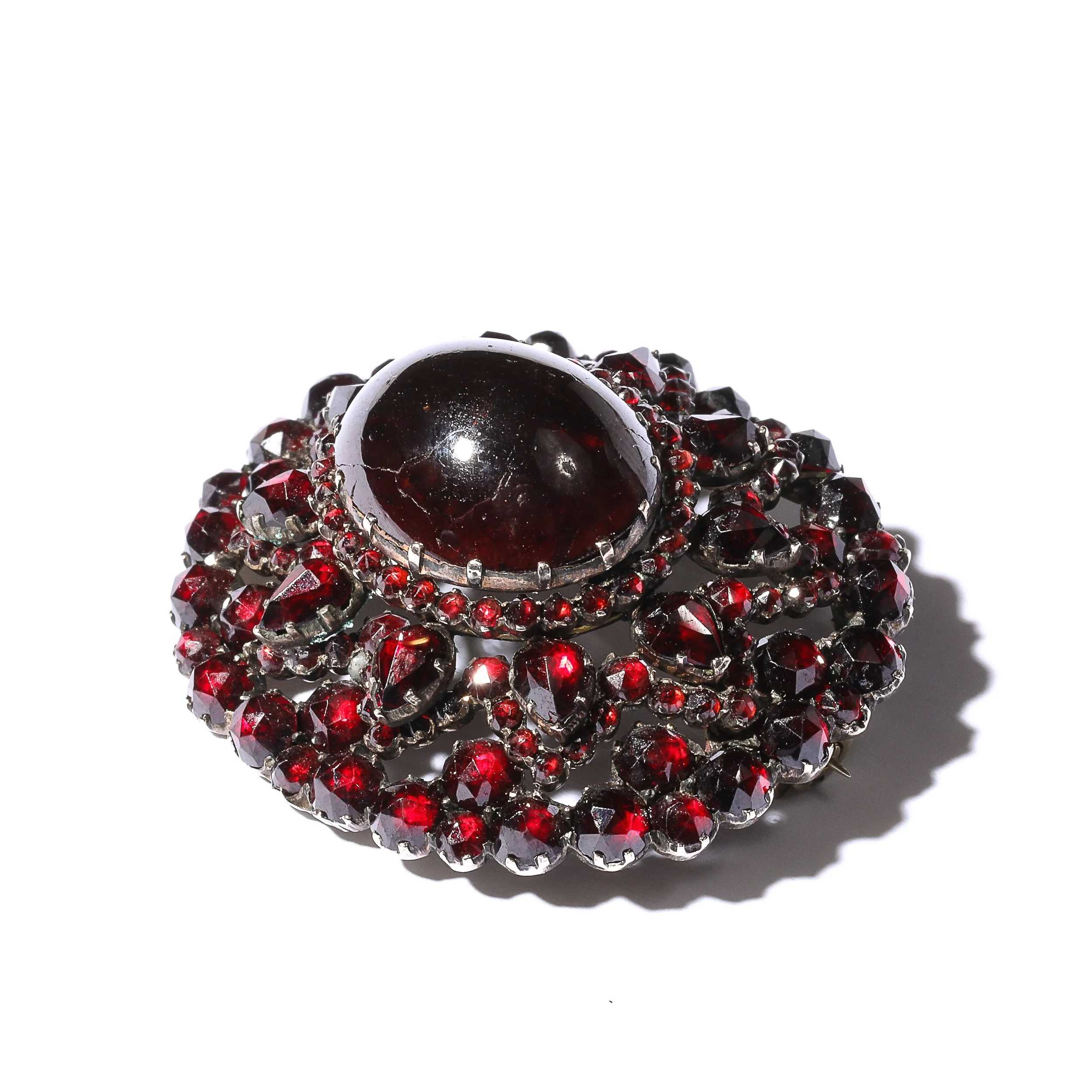 Antique Bohemian Brooch Encrusted W: Garnets & Central Cabochon in Gold Setting - High Style Deco 11.jpg