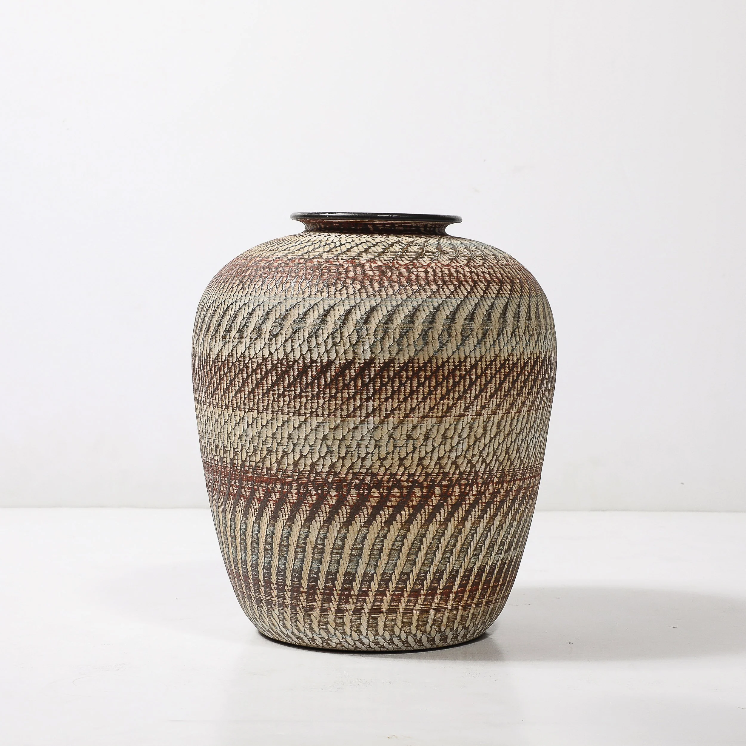 Mid-Century Ceramic Earth Toned Vase W: Scaled Textural Detailing signed Germany - High Style Deco 10.jpg