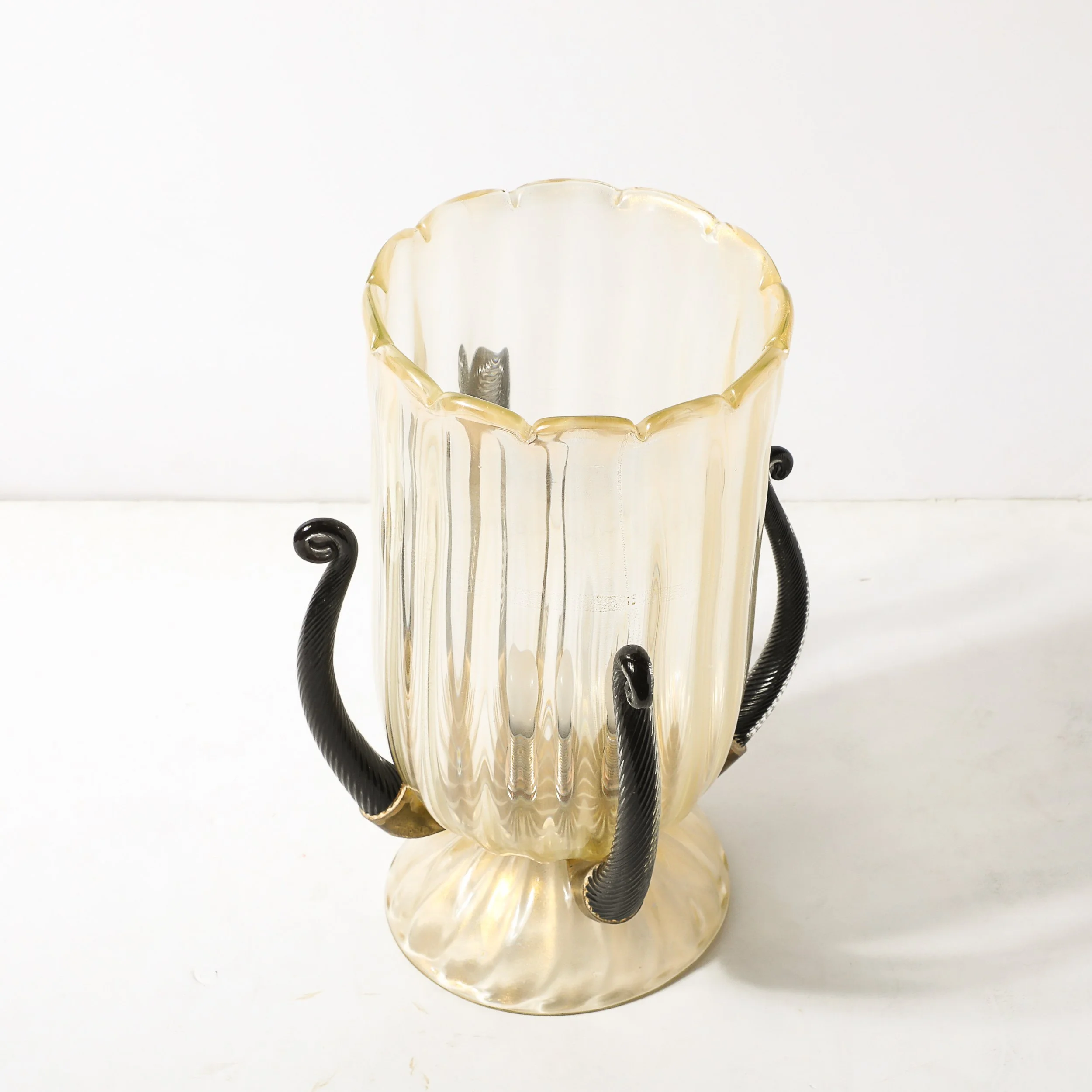 Pair of Mid-Century Hand-Blown Murano Fluted Glass Uplights w: 24K Gold Flecks - High Style Deco 14.jpg