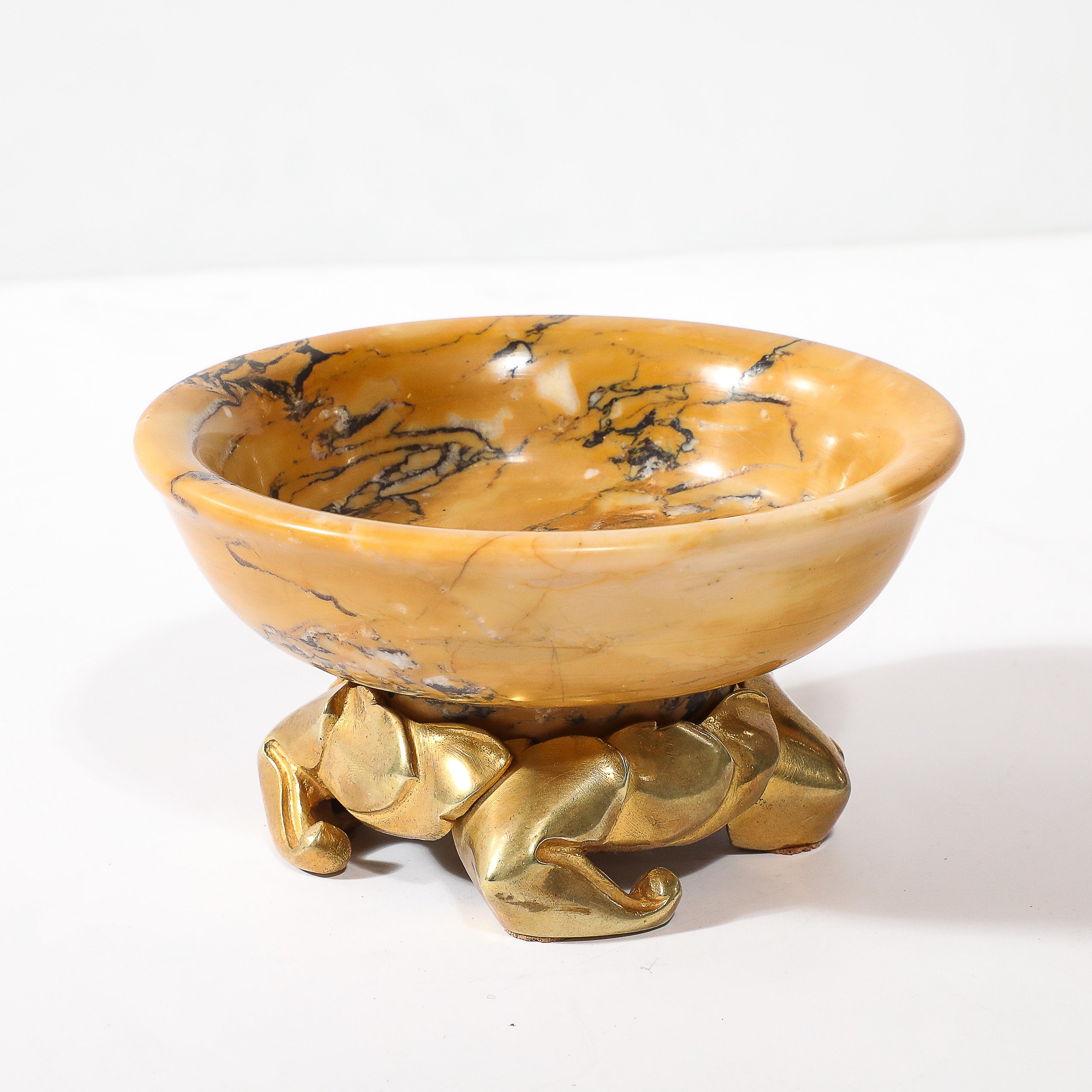 Art Deco Amber Gold Marble Dish with Stylized Gilt Bronze Base - High Style Deco 3.jpg