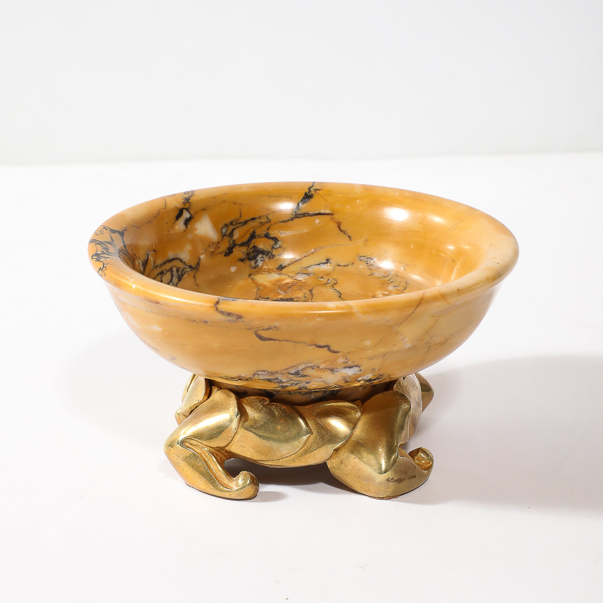 Art Deco Amber Gold Marble Dish with Stylized Gilt Bronze Base - High Style Deco 4.jpg