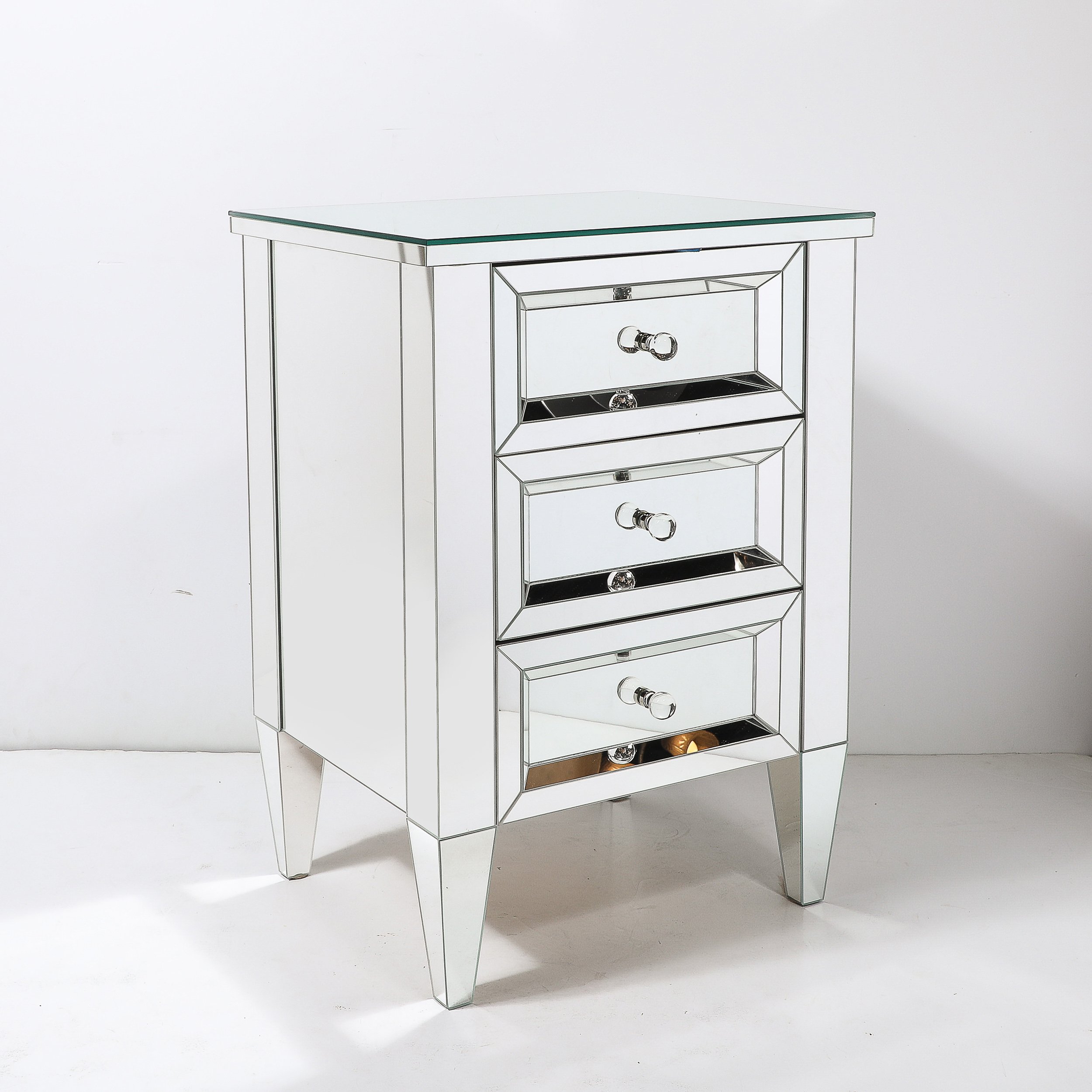 Pair of Hollywood Regency Style Custom Mirrored Nightstands with Three Drawers - High Style Deco 10.jpg