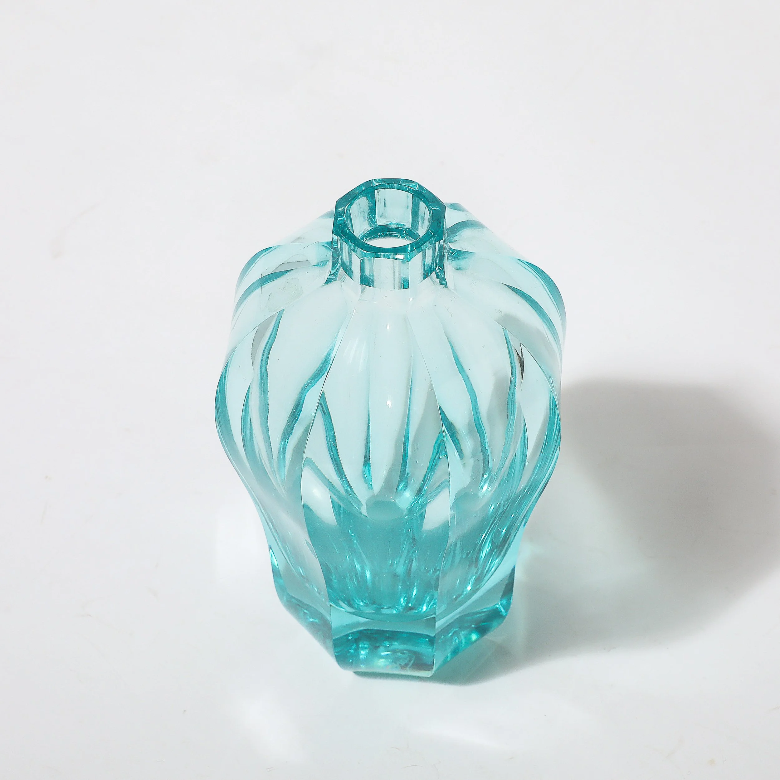 Art Deco Faceted Cut Crystal Vase in Aquamarine Hue signed Moser - High Style Deco 7.jpg