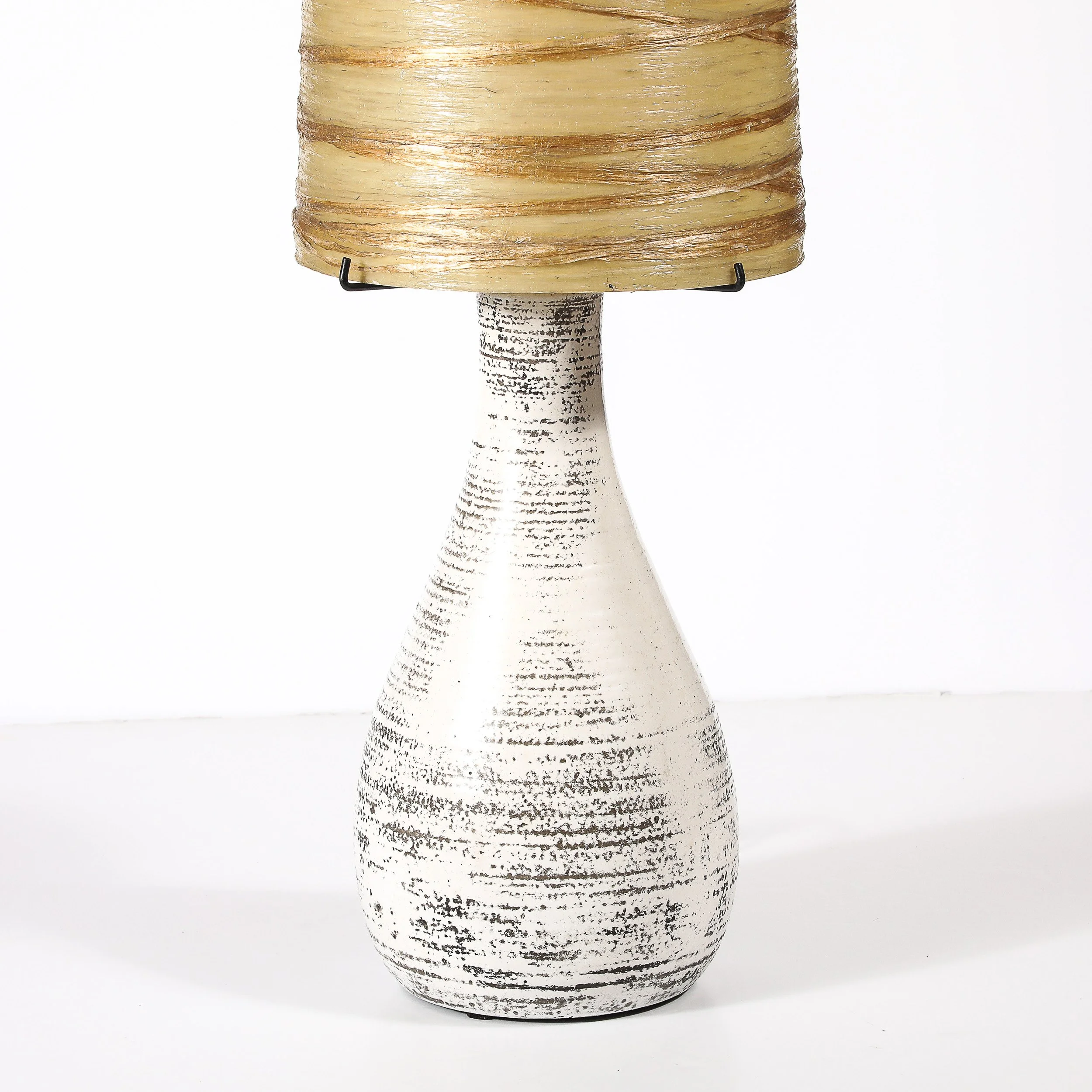 Mid-Century White Glazed Ceramic Table Lamp with Monumental Spun Resin Shade - High Style Deco 5.jpg