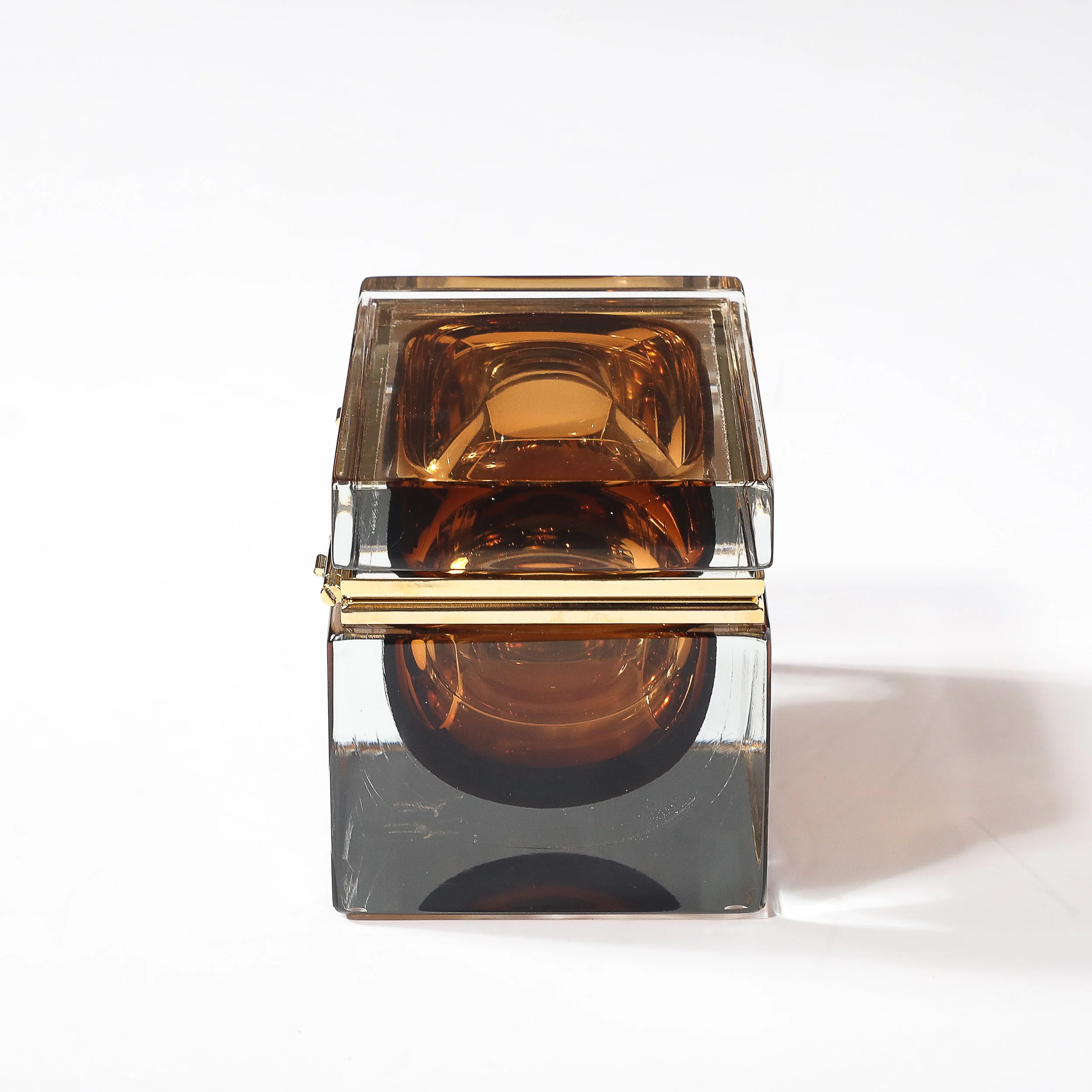 Modernist Hand-Blown Murano Glass Box in Citrine W: Polished Brass Fittings - High Style Deco 6.jpg