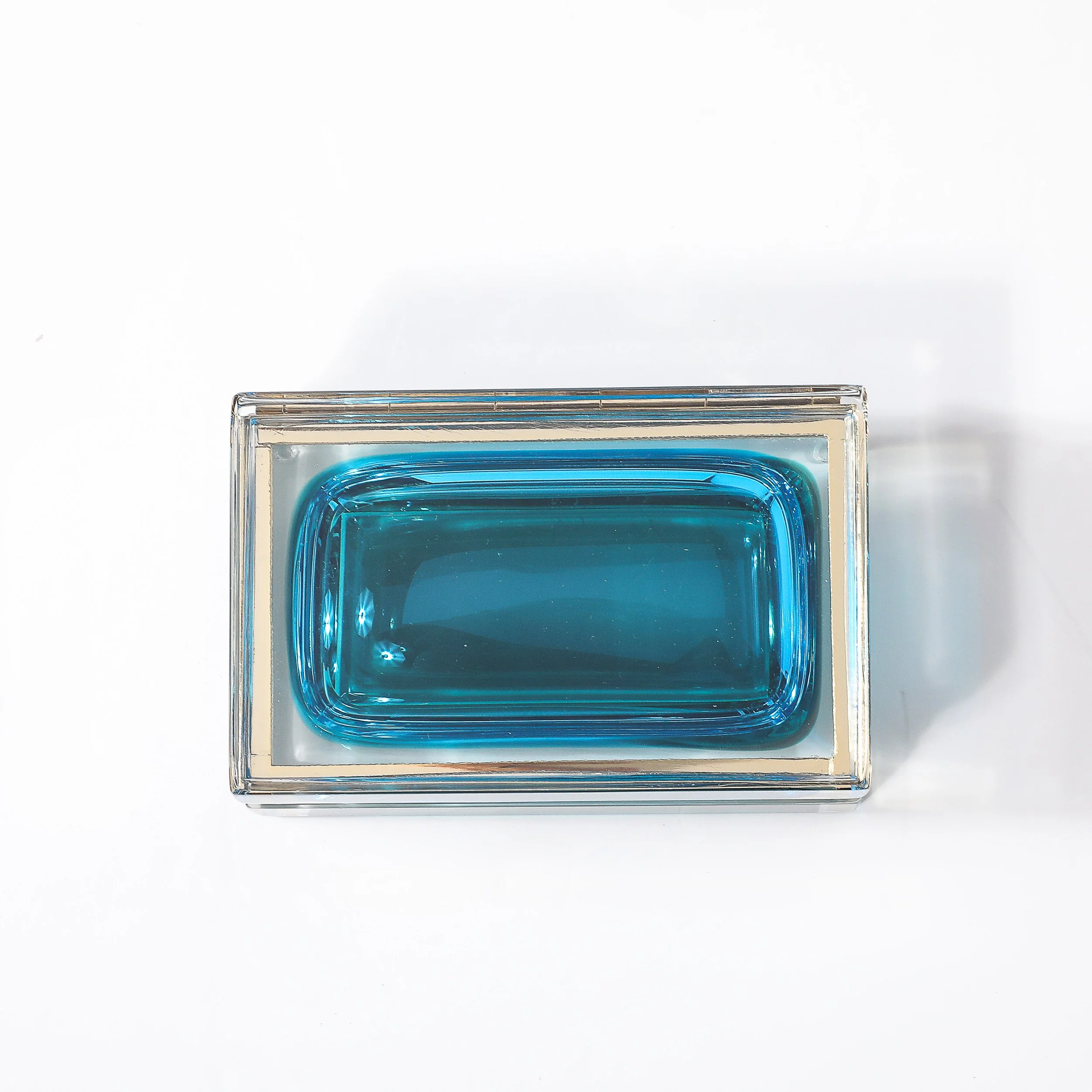 Modernist Hand-Blown Murano Glass Box in Ultramarine & Phthalo w: Polished Brass - High Style Deco 13.jpg