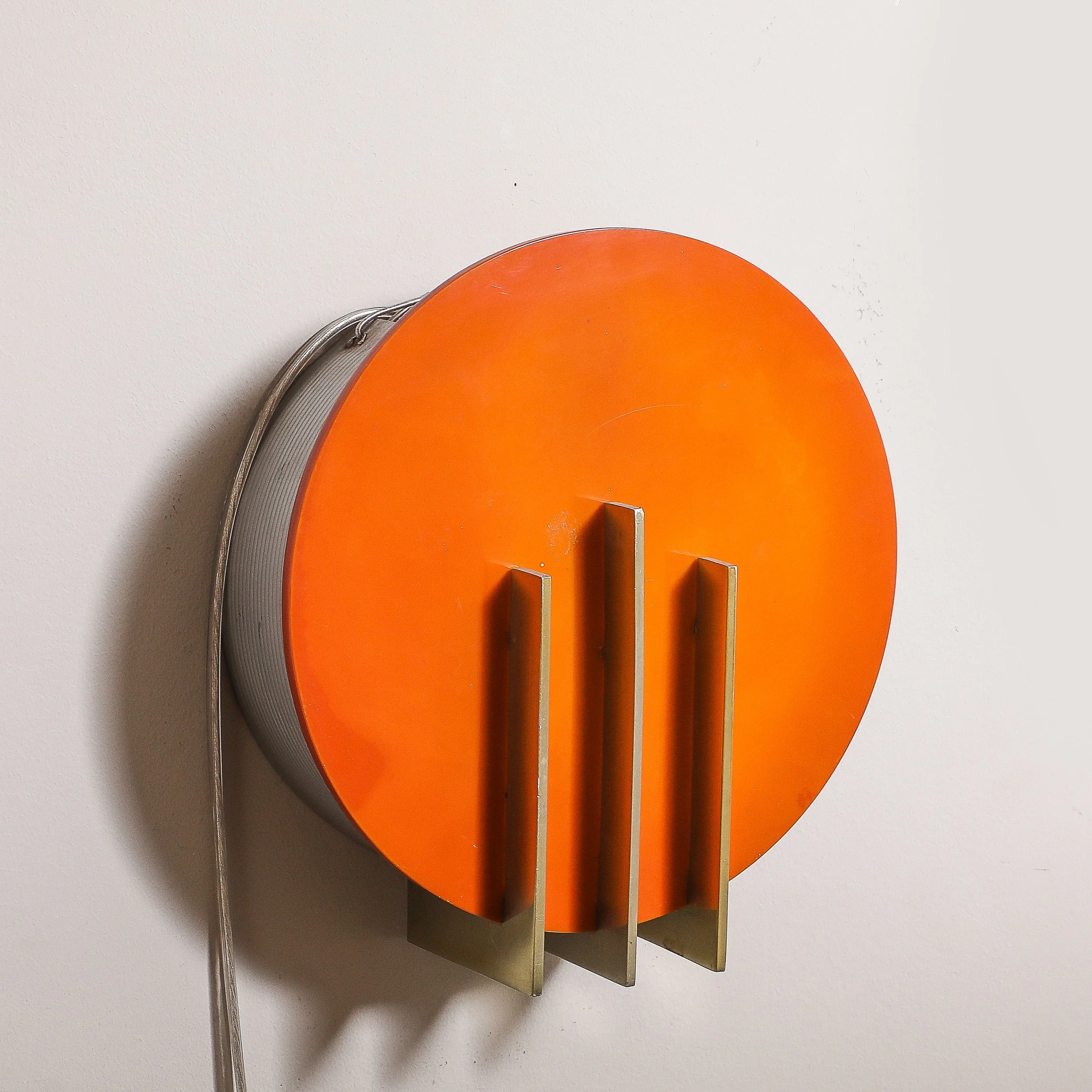 Art Deco Machine Age Orange Bakelite & Brushed Aluminum Wall Sconce - High Style Deco 6.jpg