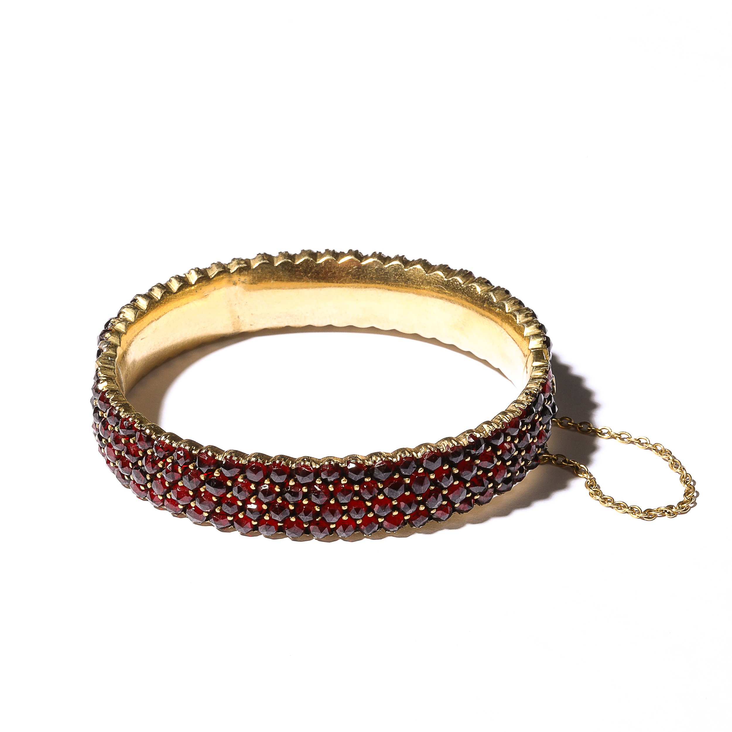 Antique Bohemian Hinged Cuff Encrusted with Garnets in Garnet Gold Setting - High Style Deco 5.jpg