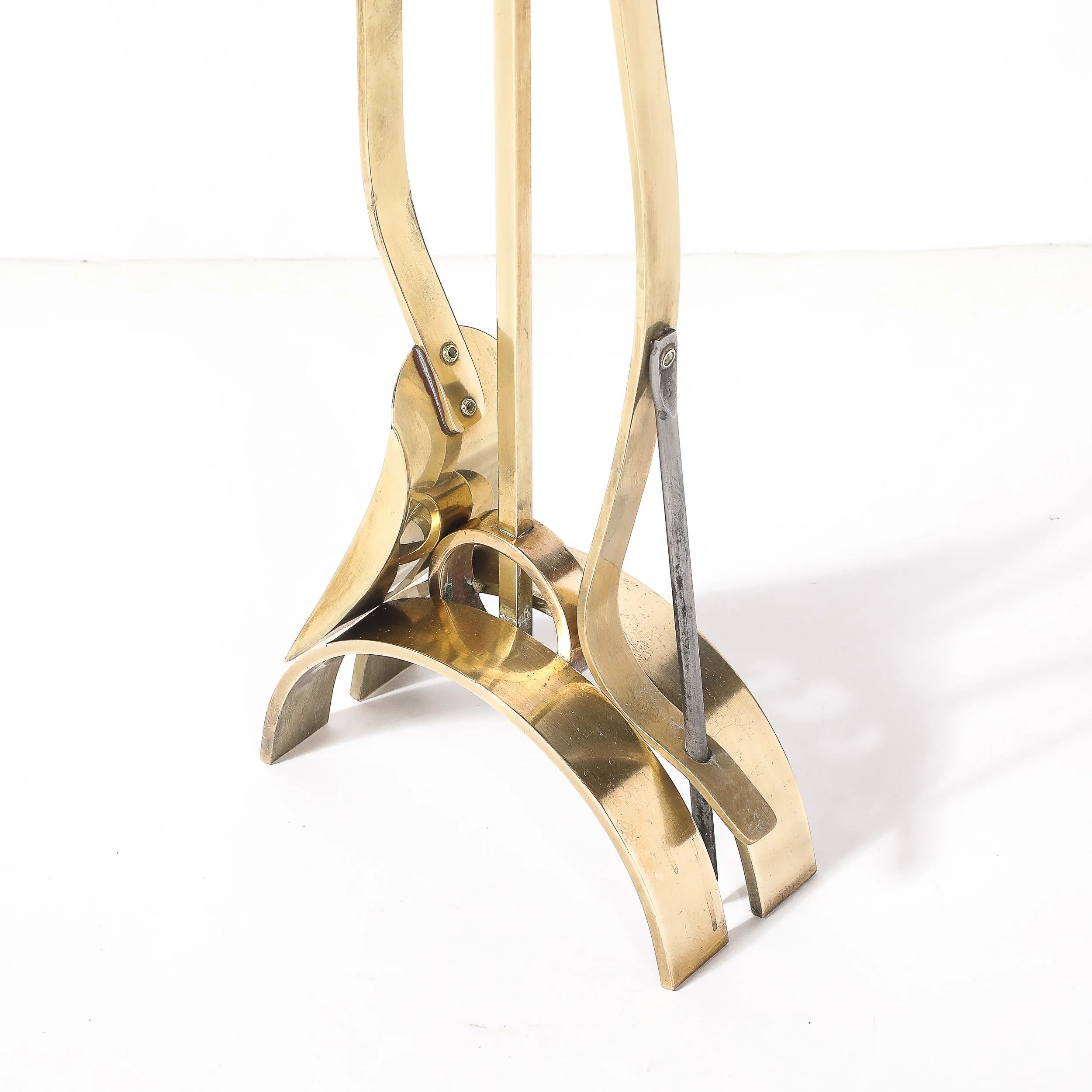 Mid-Century Modernist Sculptural Polished Brass Fire Tool Set by Donald Deskey 5.jpg