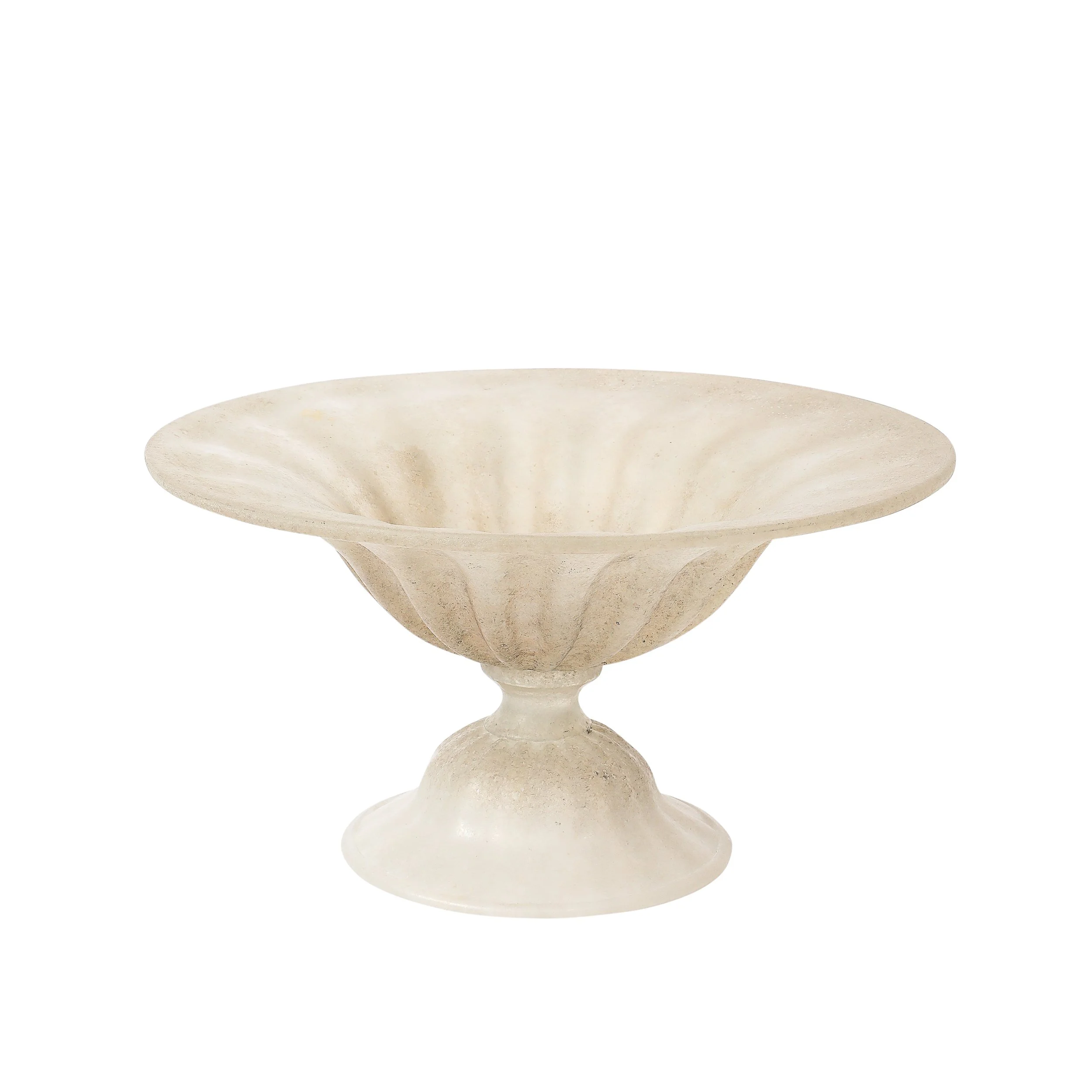 Mid-Century Hand-Blown Murano Fluted & Footed Scavo Glass Centerpiece Bowl