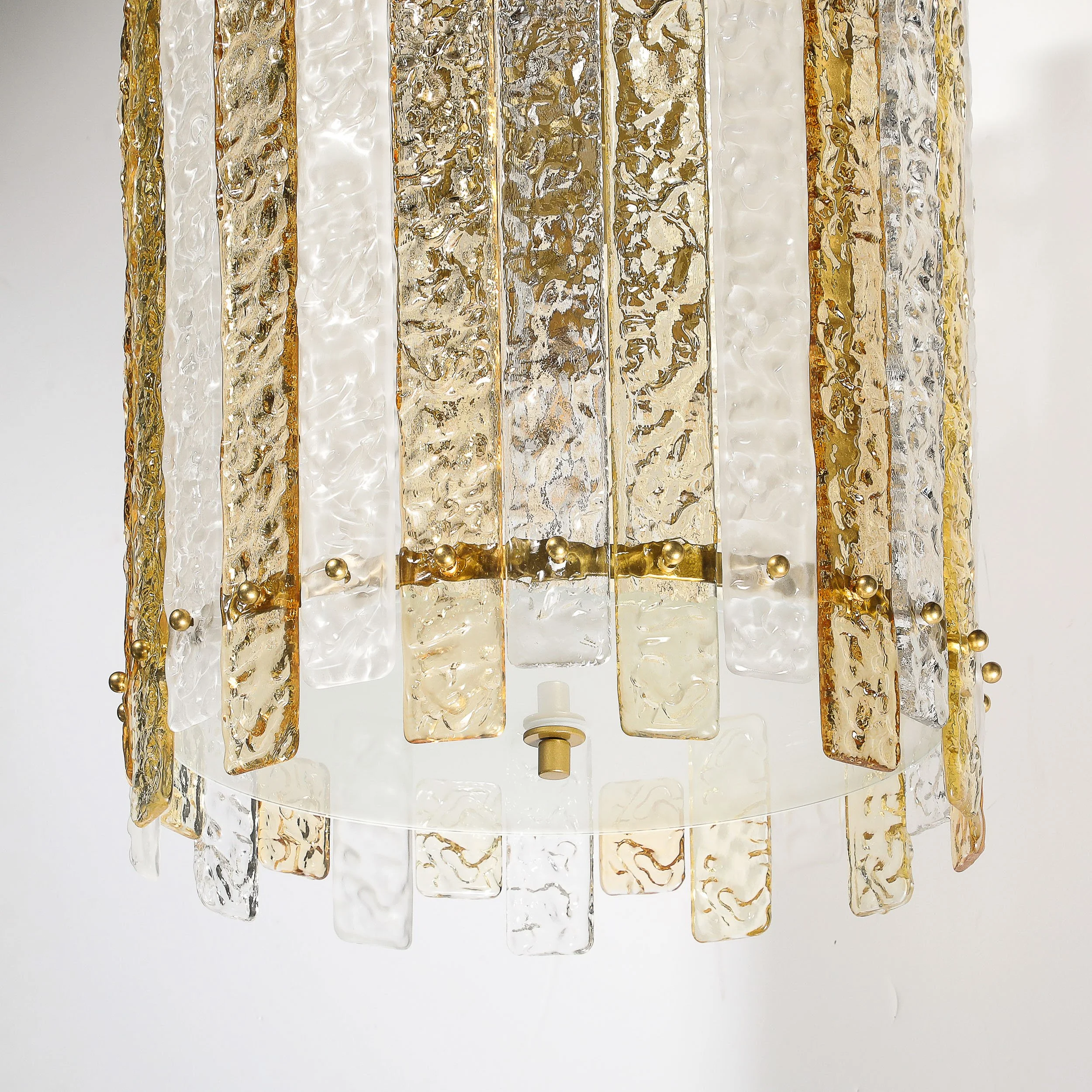 Modernist Hand-Blown Amber and Clear Murano Glass Paneled Cylindrical Chandelier - High Style Deco 14.jpg