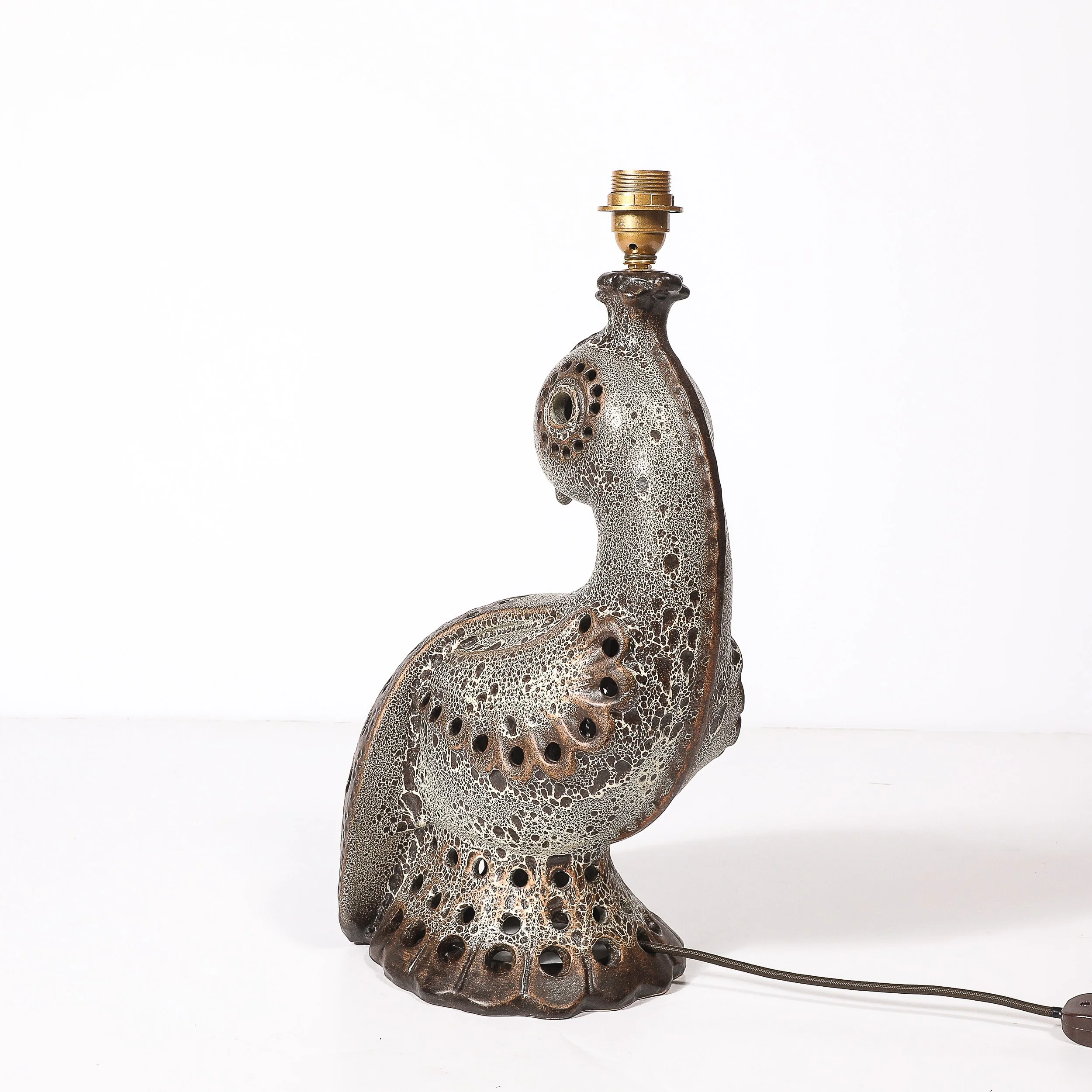 Mid-Century Peacock Table Lamp in Ceramic with Textural Gradient Umber Glaze - High Style Deco 15.jpg