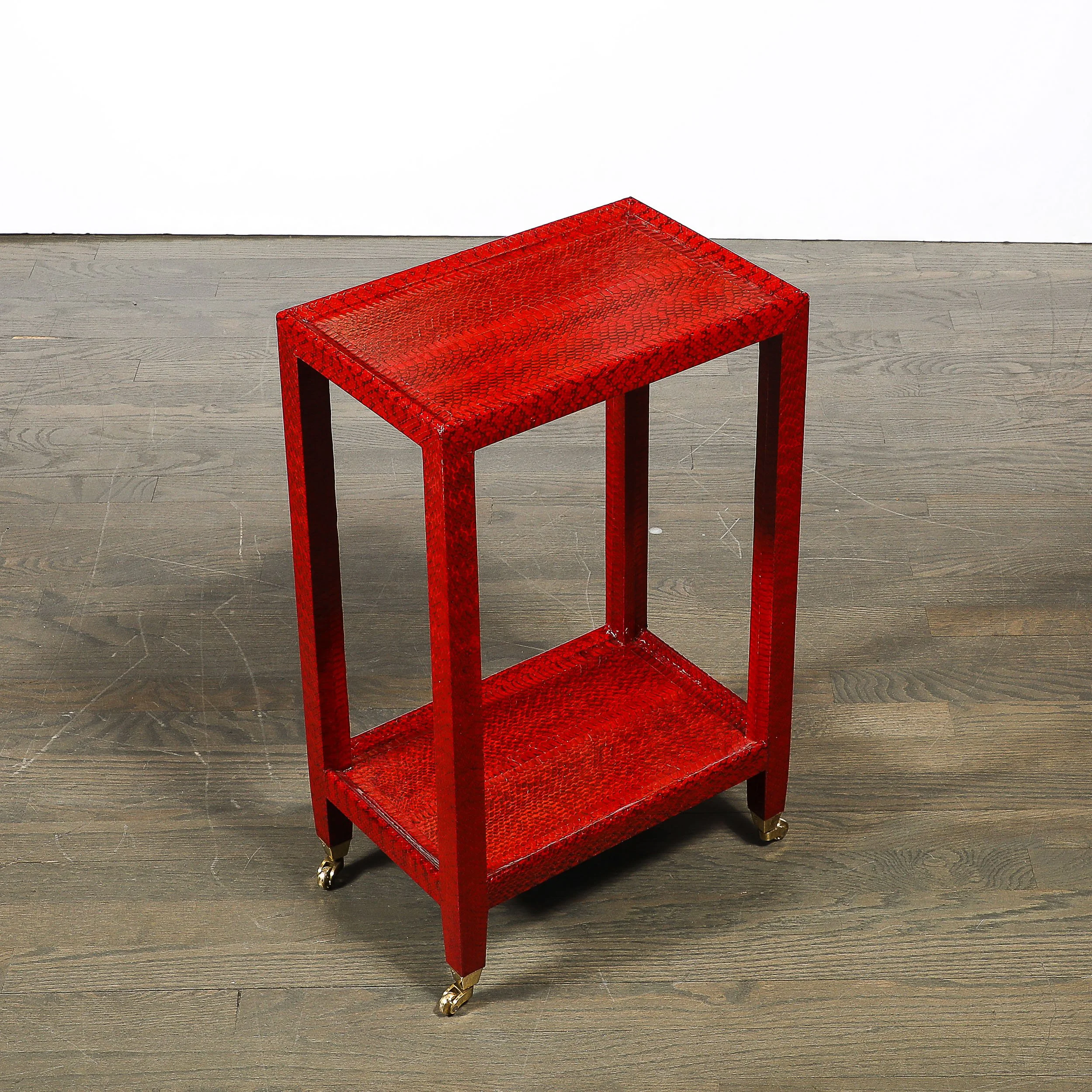 Mid-Century Side Table in Smoked Ruby Cobra with Brass Castors by Karl Springer - High Style Deco 13.jpg