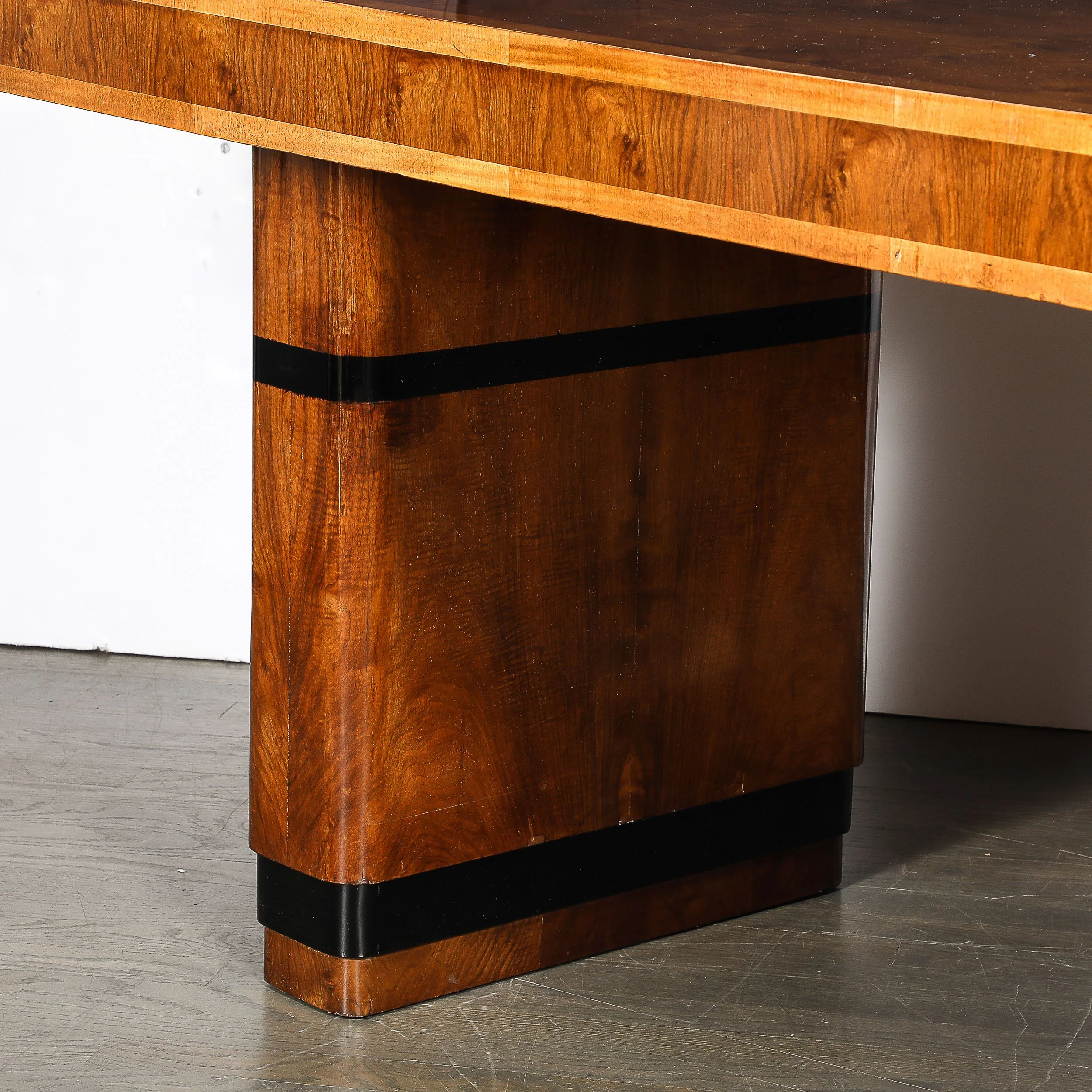 Art Deco Streamlined Book-Matched & Burled Walnut w: Black Lacquer Dining Table - High Style Deco 8.jpg