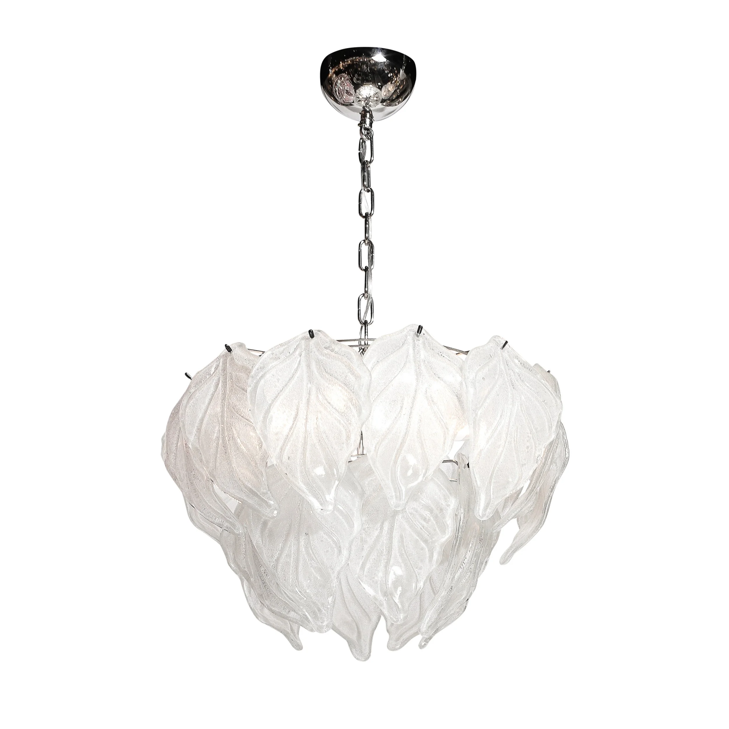 Mid-Century Hand-Blown Leaf Form Mottled Murano Glass Chandelier by Mazzega