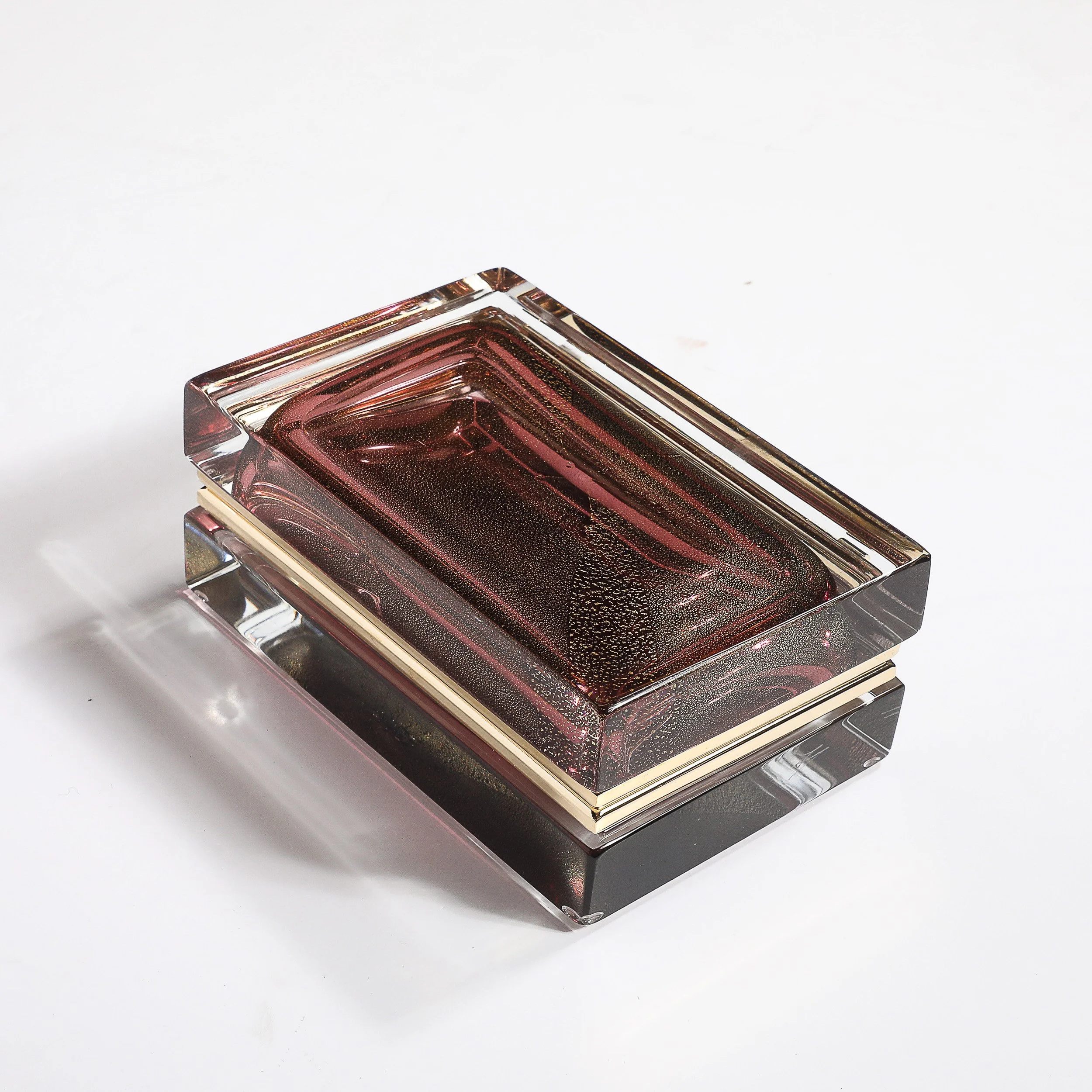 Modernist Hand-Blown Murano Glass Box in Smoked Rose with 24 Karat Gold Flecks - High Style Deco 16.jpg