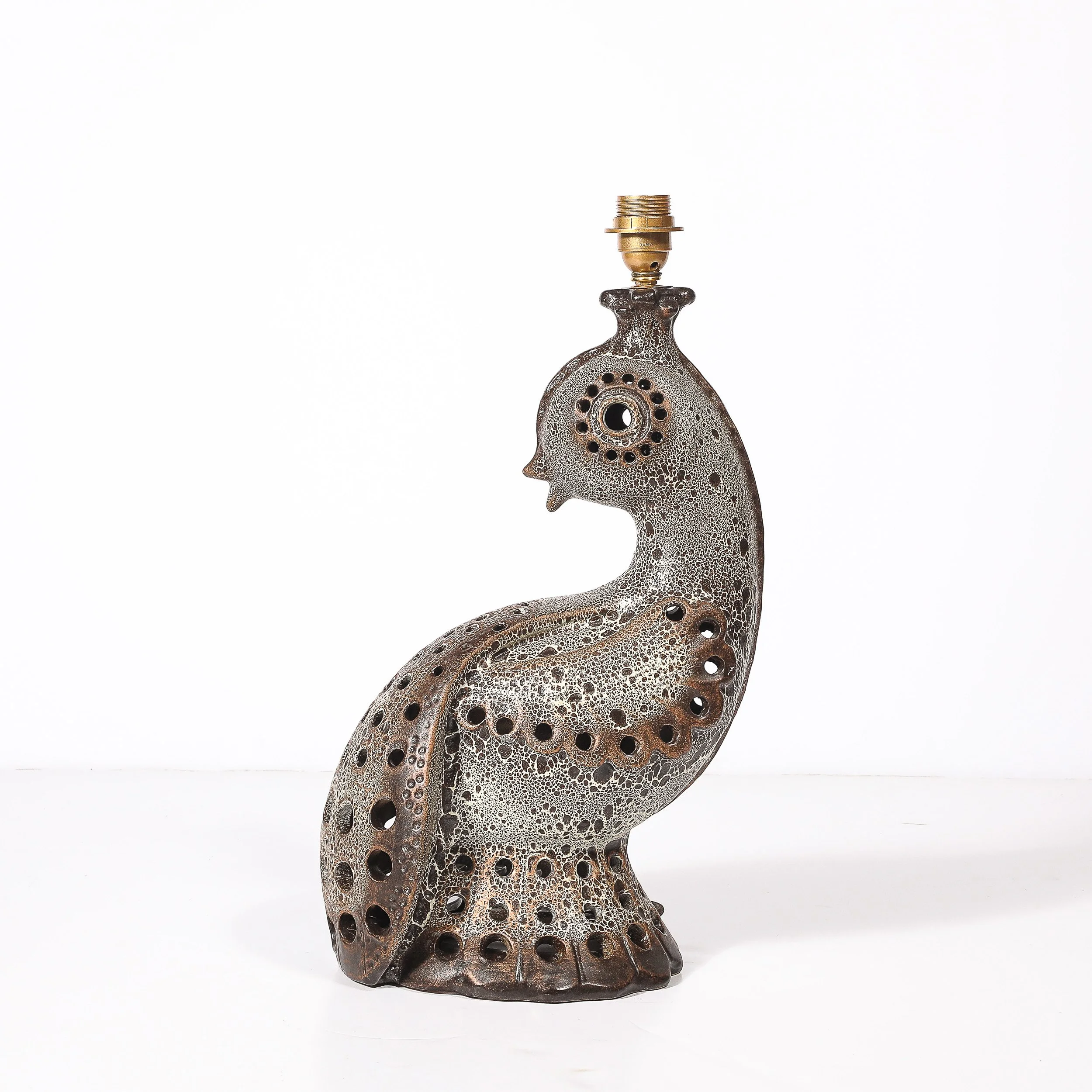 Mid-Century Peacock Table Lamp in Ceramic with Textural Gradient Umber Glaze - High Style Deco 3.jpg