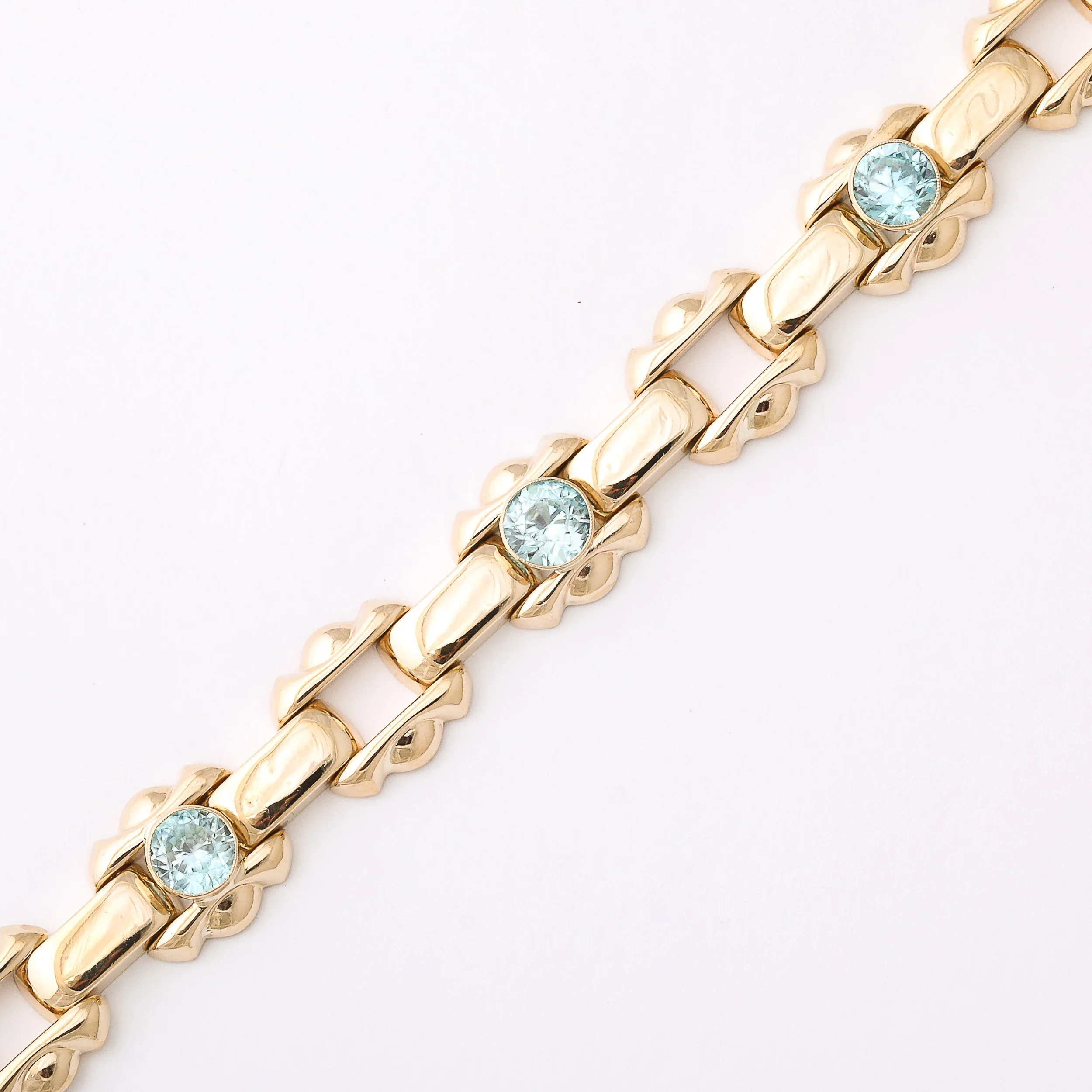 Art Deco Esemco Articulating 14k Gold Bracelet with Round Cut Aquamarines - High Style Deco 2.jpg