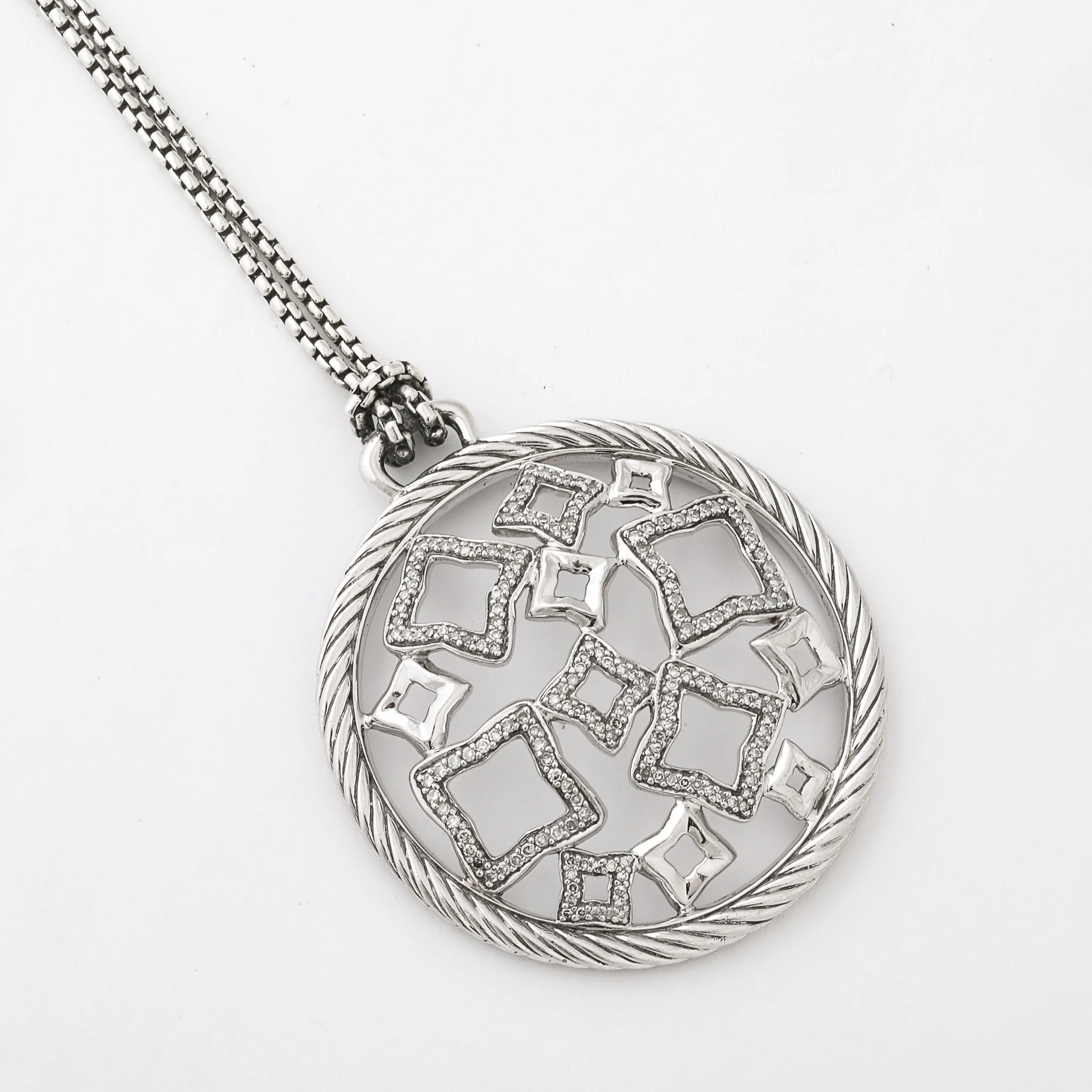 David Yurman Sterling Silver Diamond Quatrefoil Disc Necklace - High Style Deco 6.jpg