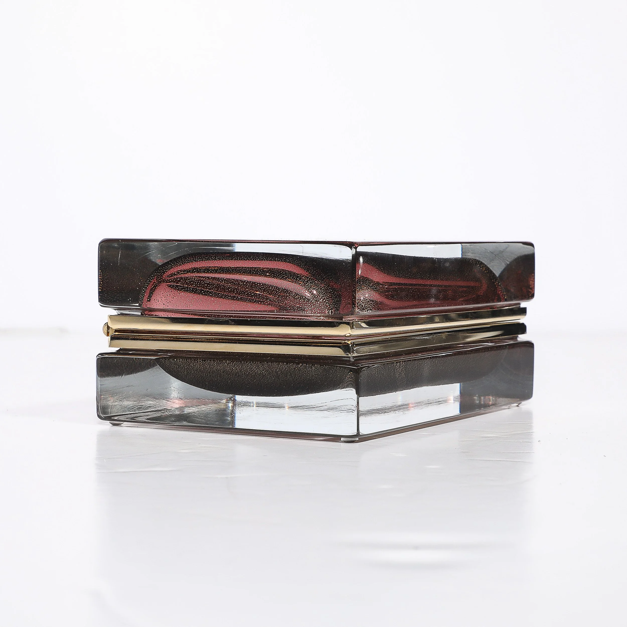Modernist Hand-Blown Murano Glass Box in Smoked Rose with 24 Karat Gold Flecks - High Style Deco 11.jpg