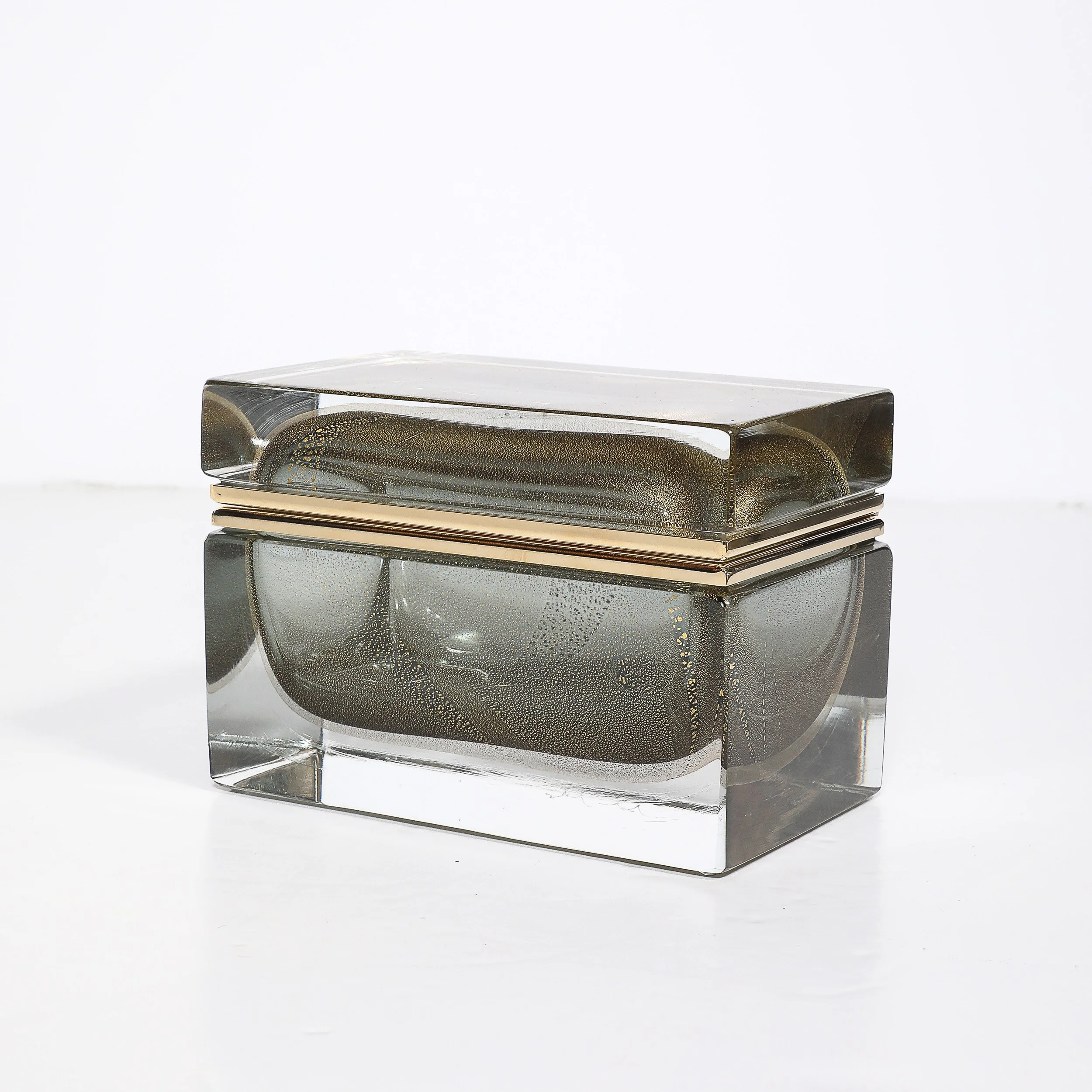 Modernist Hand-Blown Murano Glass Box in Muted Green w: 24 Karat Gold & Brass - High Style Deco 14.jpg