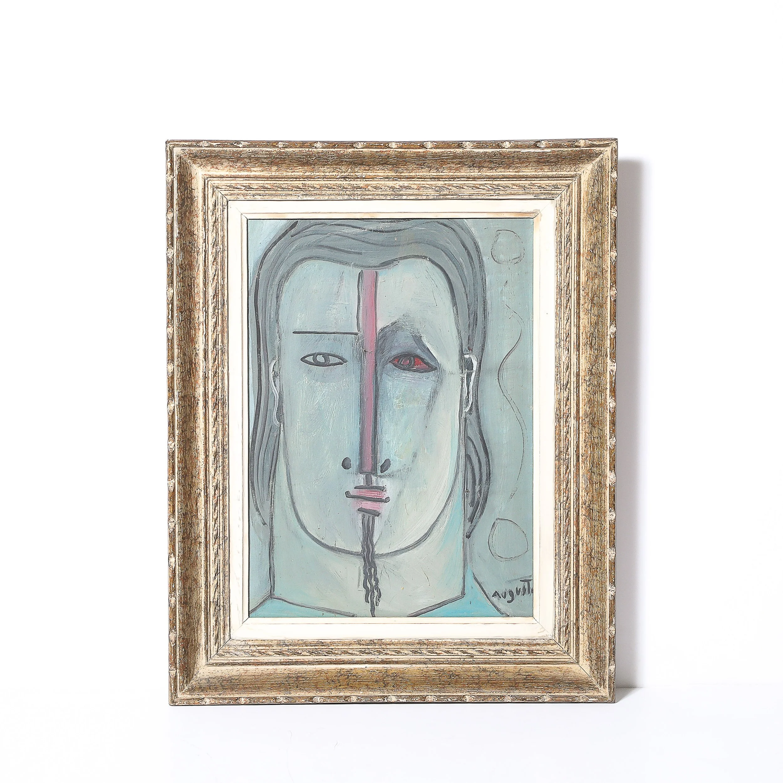 Mid-Century Modernist Abstract Cubist Portrait in Oil on Canvas signed Augusti - High Style Deco 1.jpg