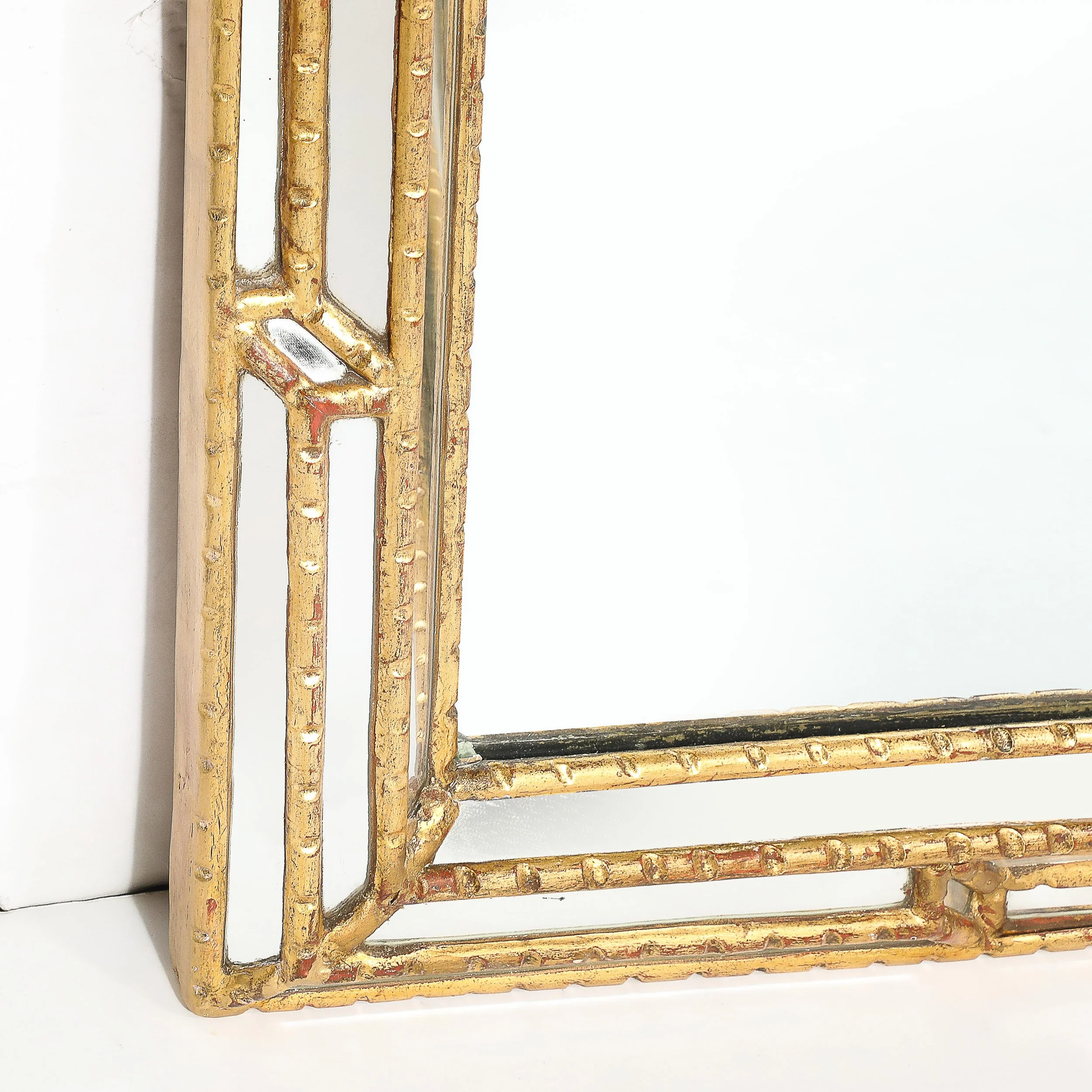 Mid-Century Modernist Sectioned Angular Mirror with Ribbed Gilt Wood Border - High Style Deco 3.jpg