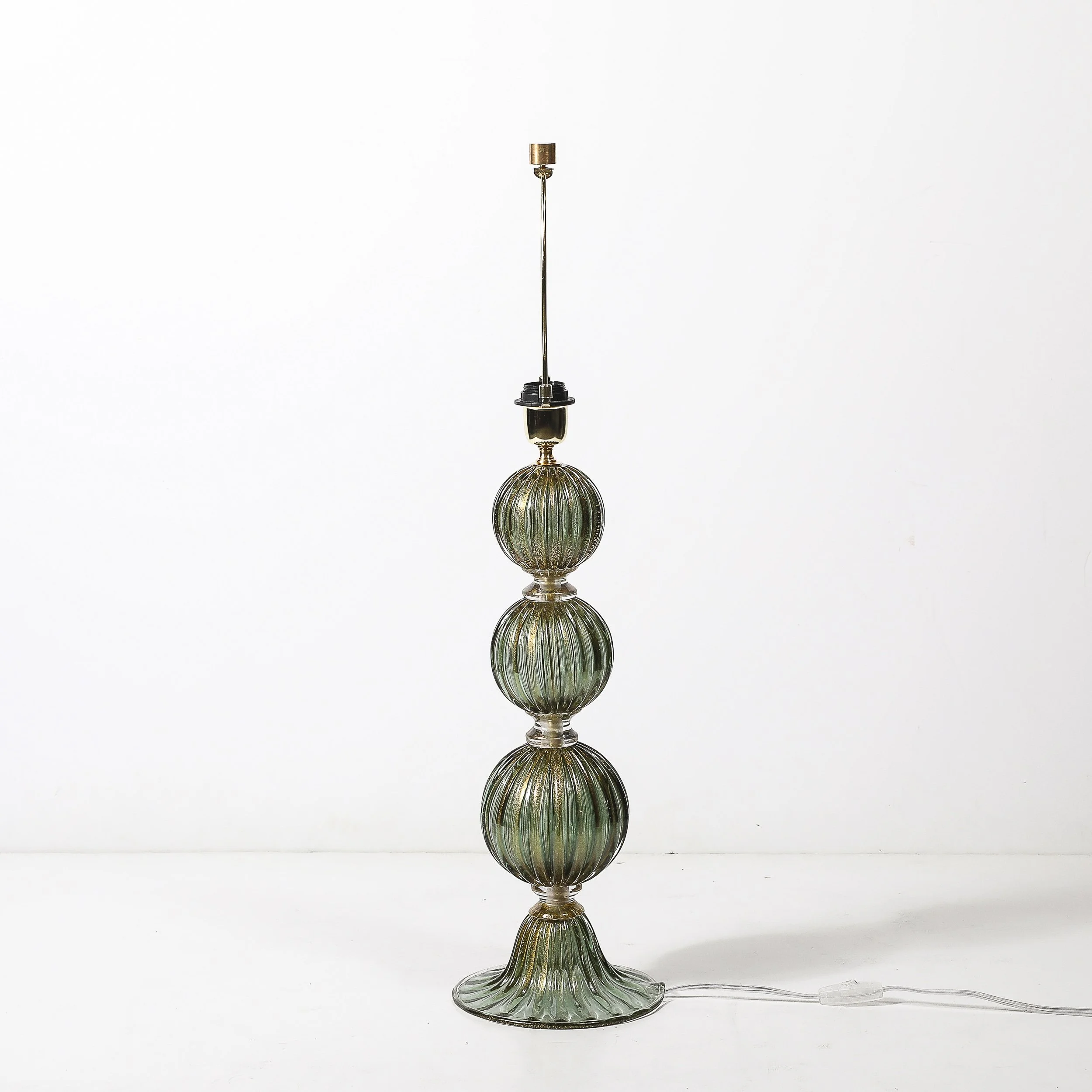 Modernist Hand-Blown Smoked Emerald Murano Glass Fluted Stacked Ball Table Lamps - High Style Deco 7.jpg