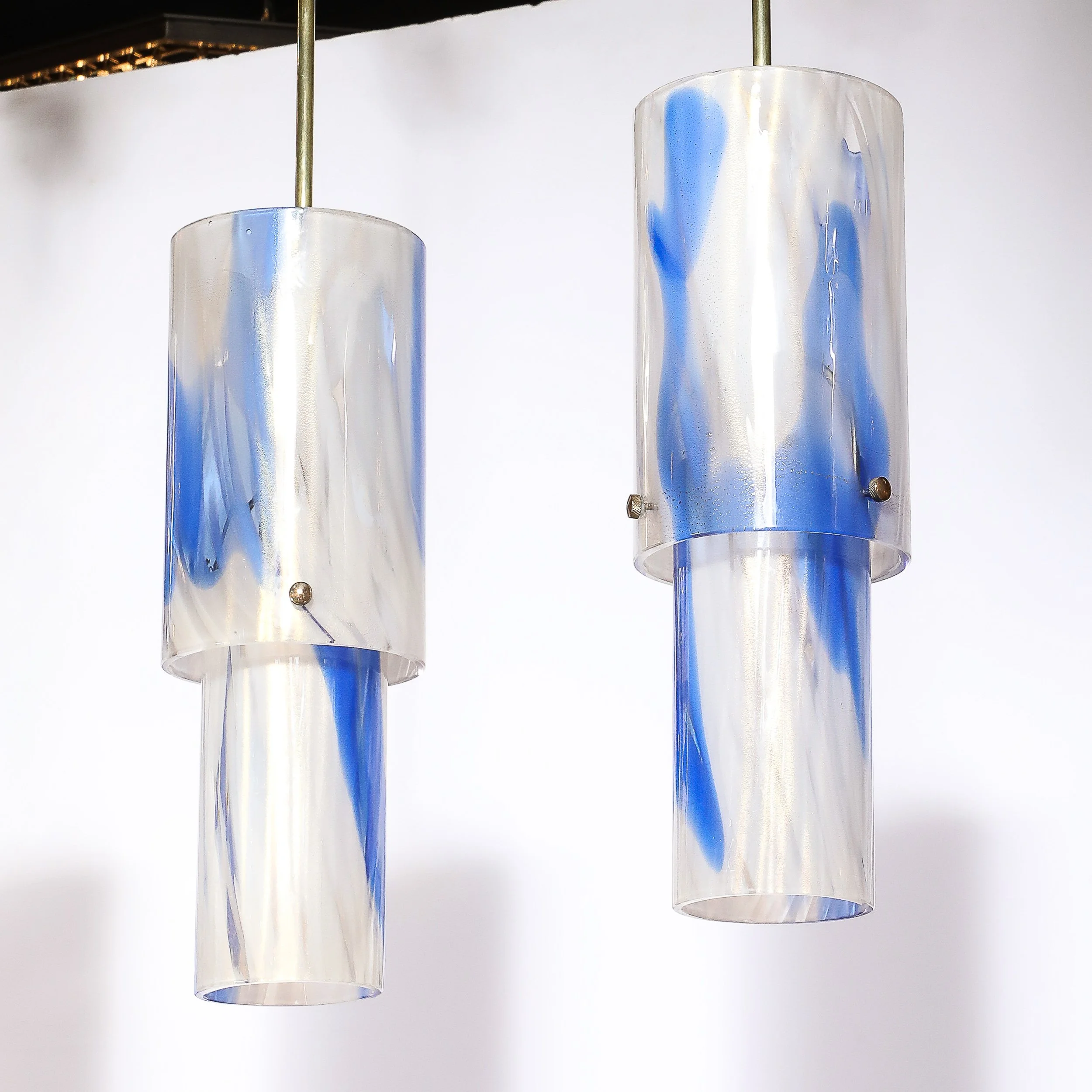Set of 4 Mid-Century Blue & White Murano Glass Cylindrical Pendants by Venini - High Style Deco 15.jpg