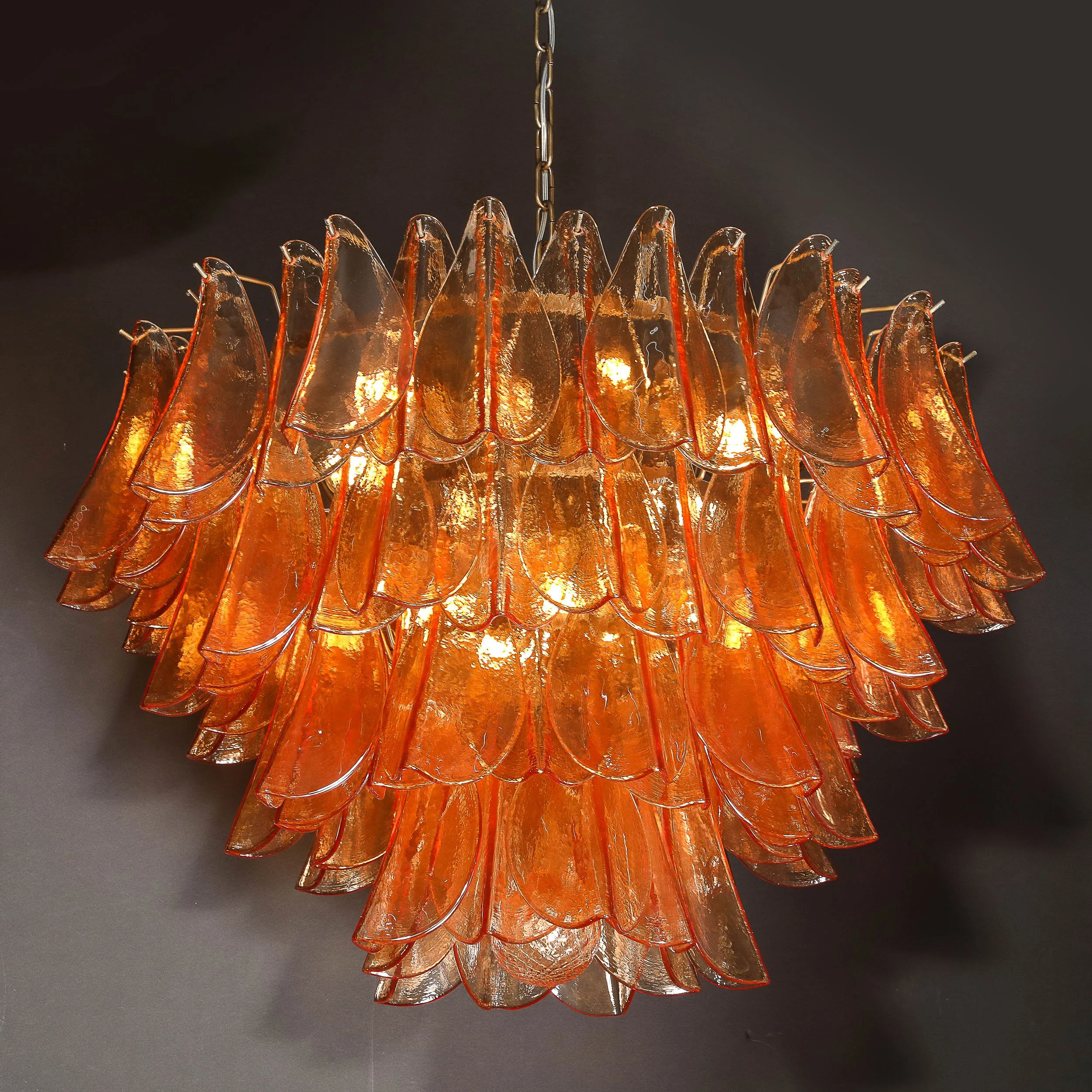 Modernist Smoked Apricot Murano Glass & Oil Rubbed Bronze Feather Chandelier - High Style Deco 15.jpg