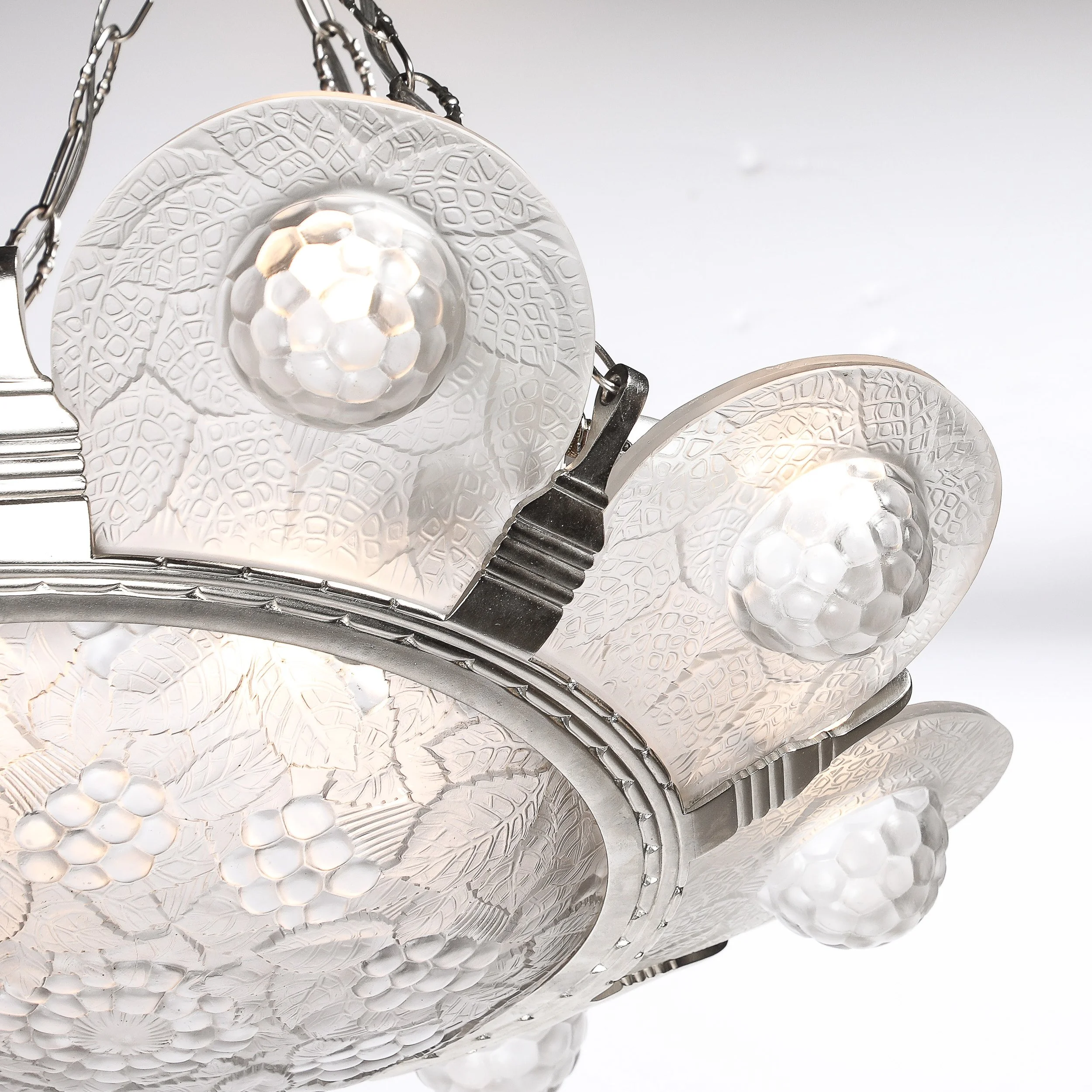 Art Deco Frosted Glass Chandelier with Grape Motif & Nickel Fittings - High Style Deco 4.jpg