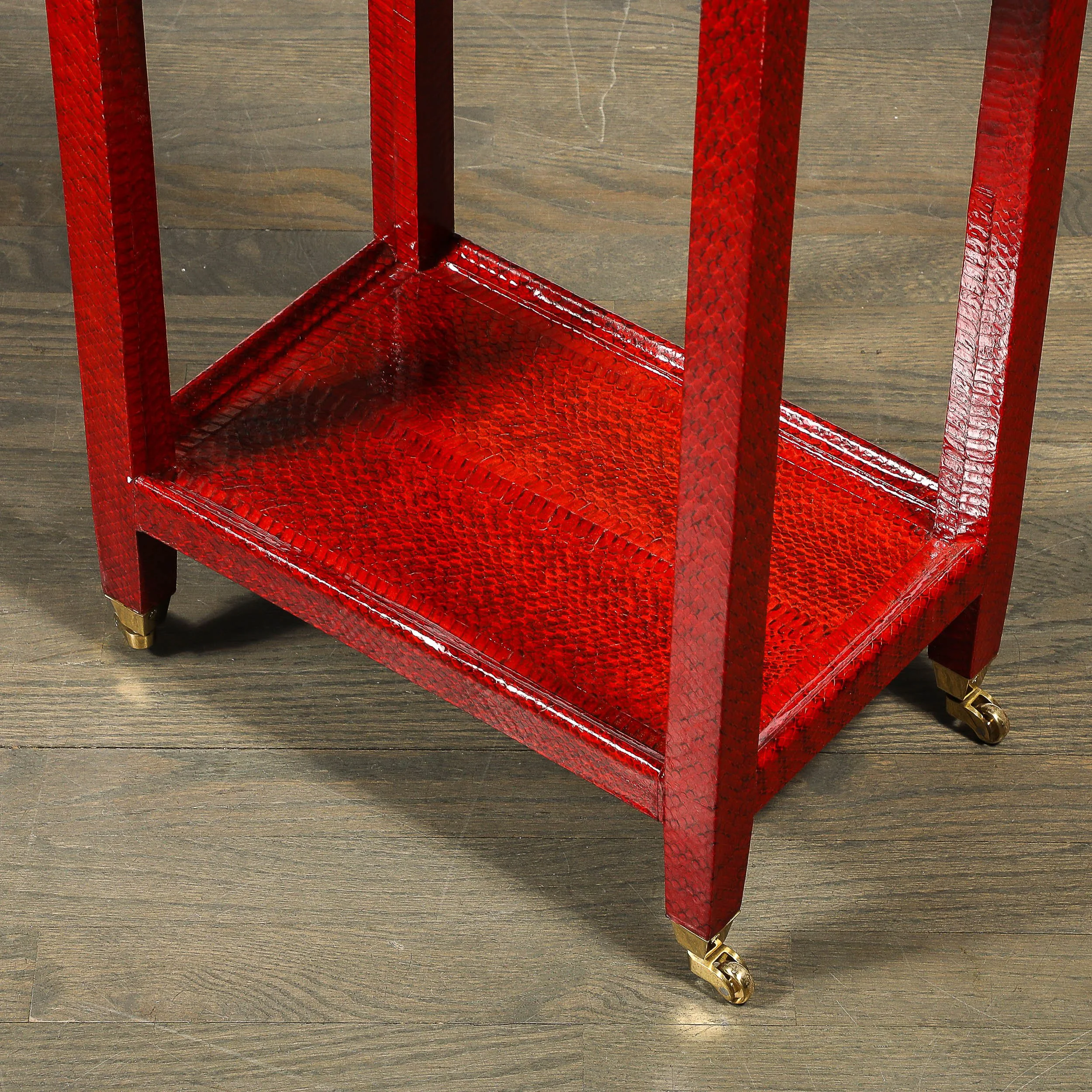 Mid-Century Side Table in Smoked Ruby Cobra with Brass Castors by Karl Springer - High Style Deco 10.jpg