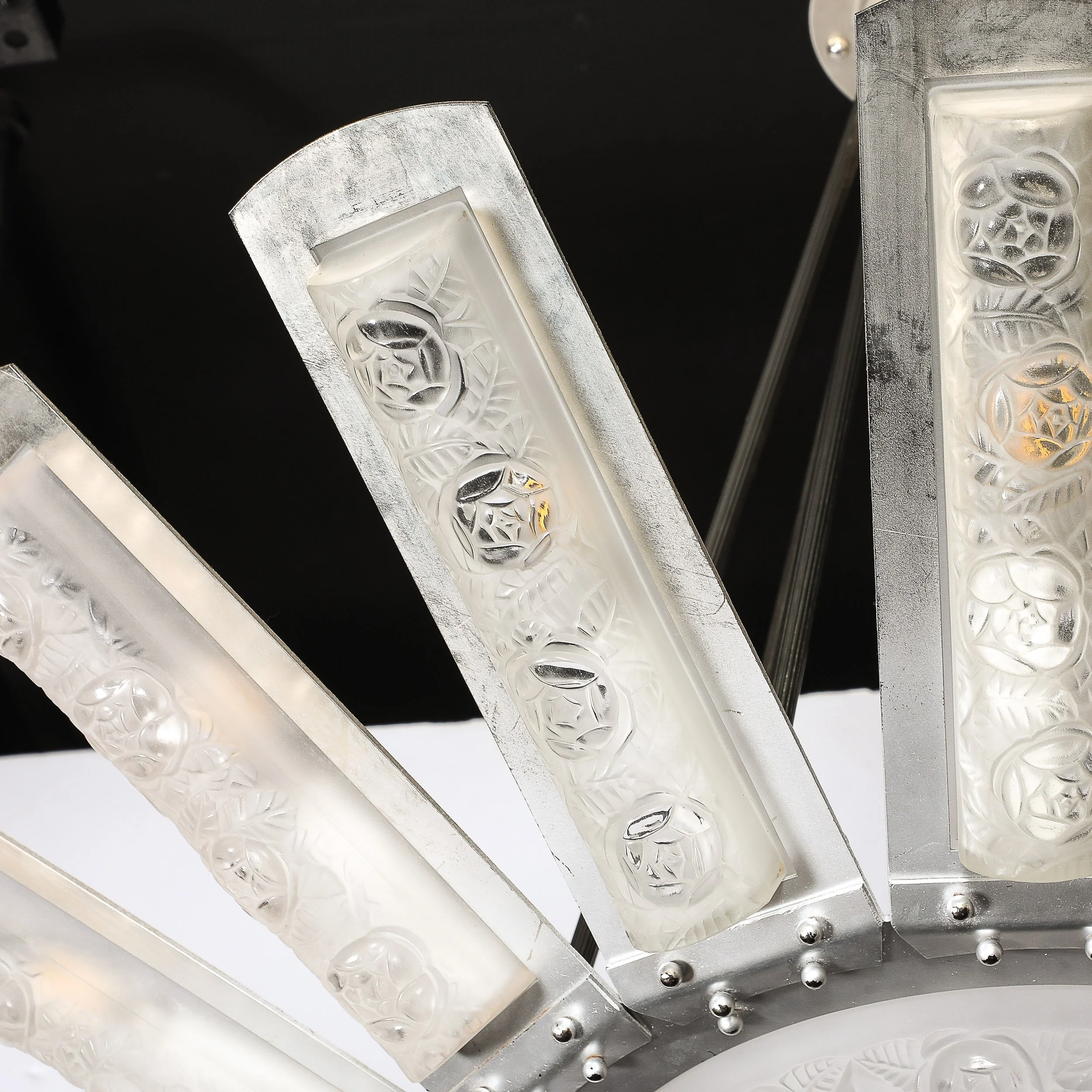 Art Deco Geometric Frosted Glass Starburst Pendant Chandelier signed Degué - High Style Deco 8.jpg