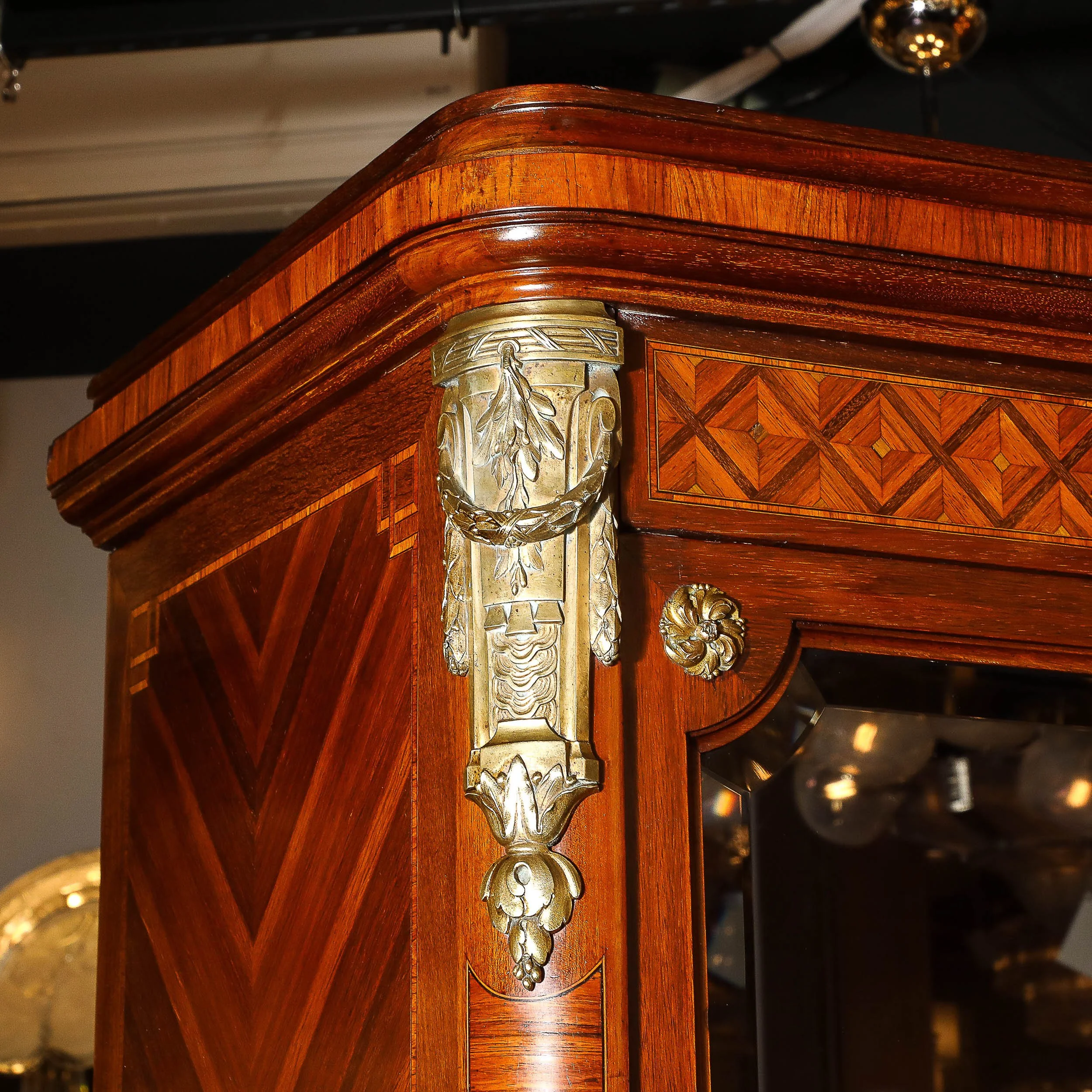 Louis XVI Inlaid Tulip Wood Detailed & Sculptural Gilt Bronze Accent Cabinet - High Style Deco 15.jpg