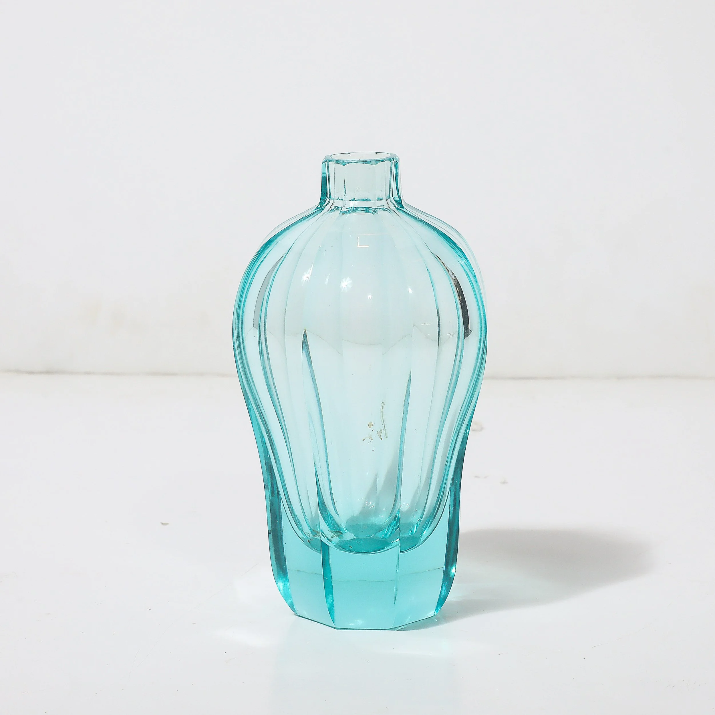 Art Deco Faceted Cut Crystal Vase in Aquamarine Hue signed Moser - High Style Deco 3.jpg