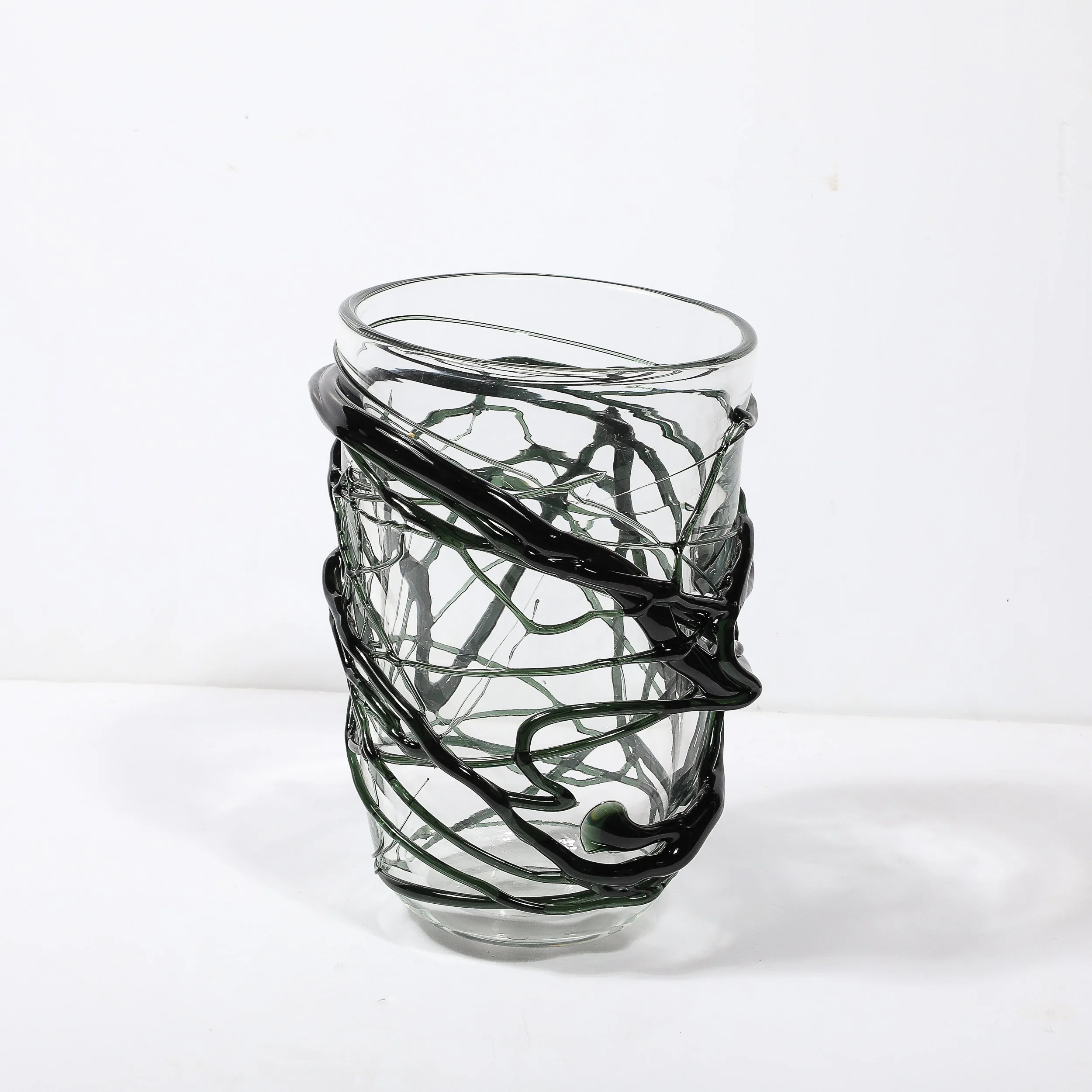 Hand-Blown Murano Glass Vases with Organic Viridian Green Sculptural Striations - High Style Deco 20.jpg