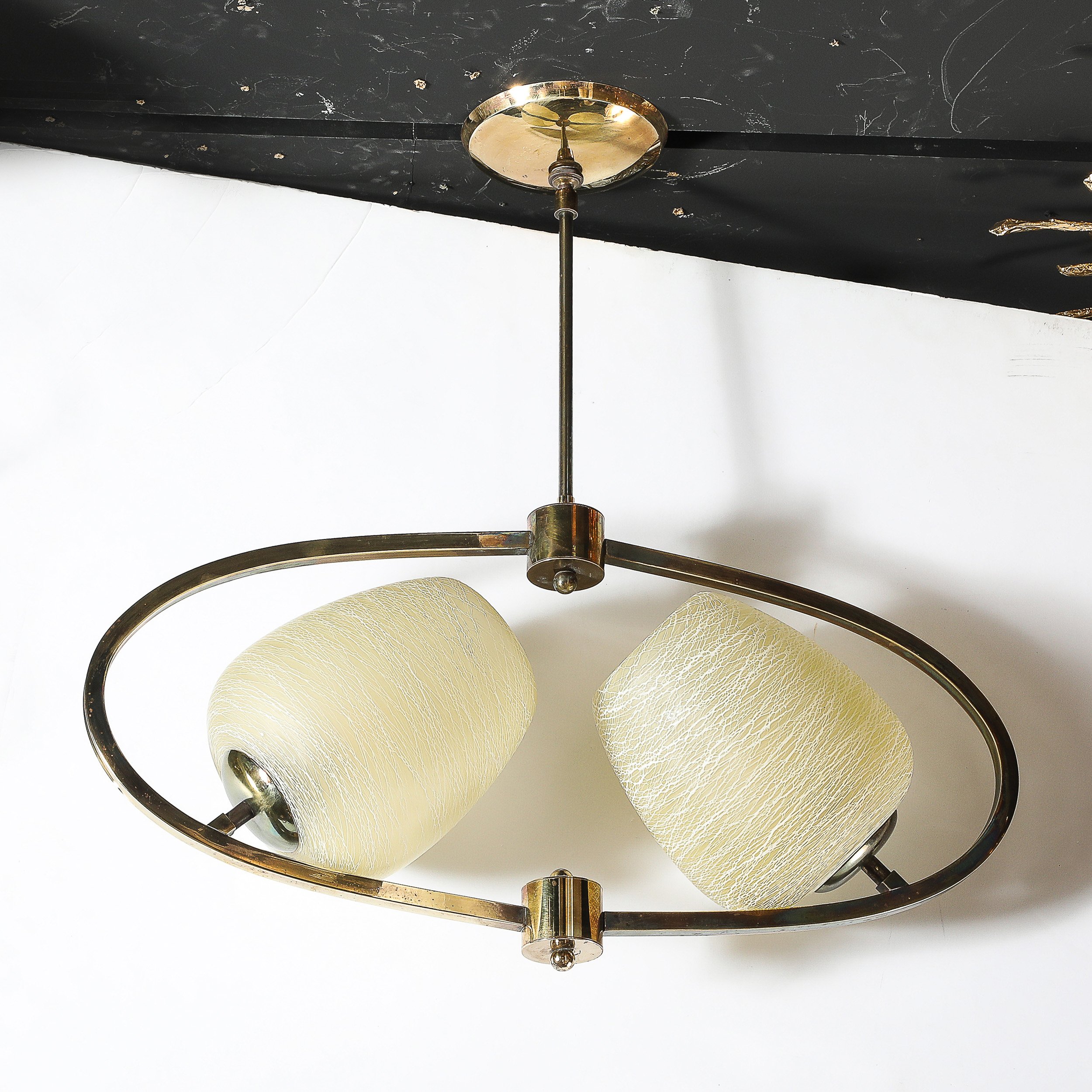 Mid-Century Elliptical Chandelier w: Striated Spun Glass Shades in Antique Brass - High Style Deco 10.jpg