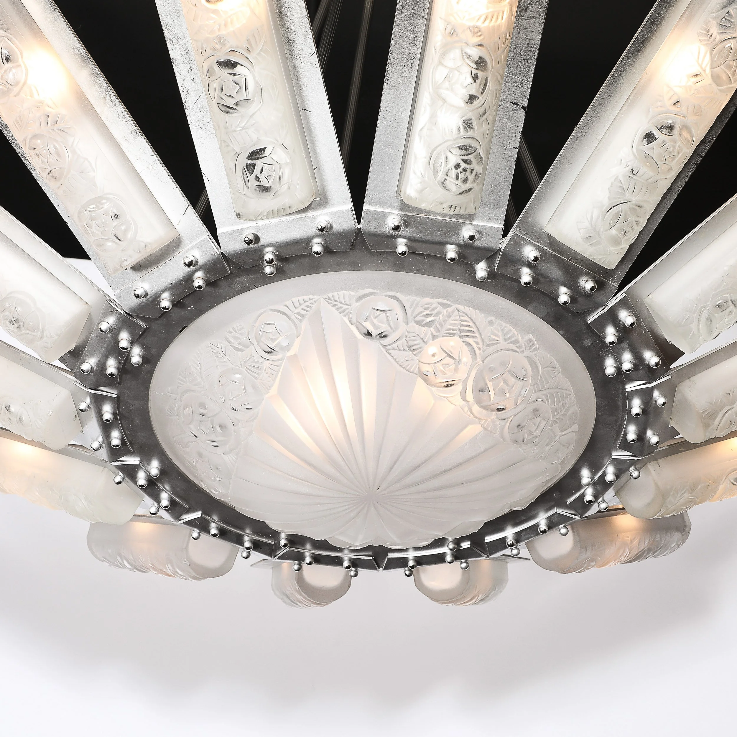 Art Deco Geometric Frosted Glass Starburst Pendant Chandelier signed Degué - High Style Deco 4.jpg