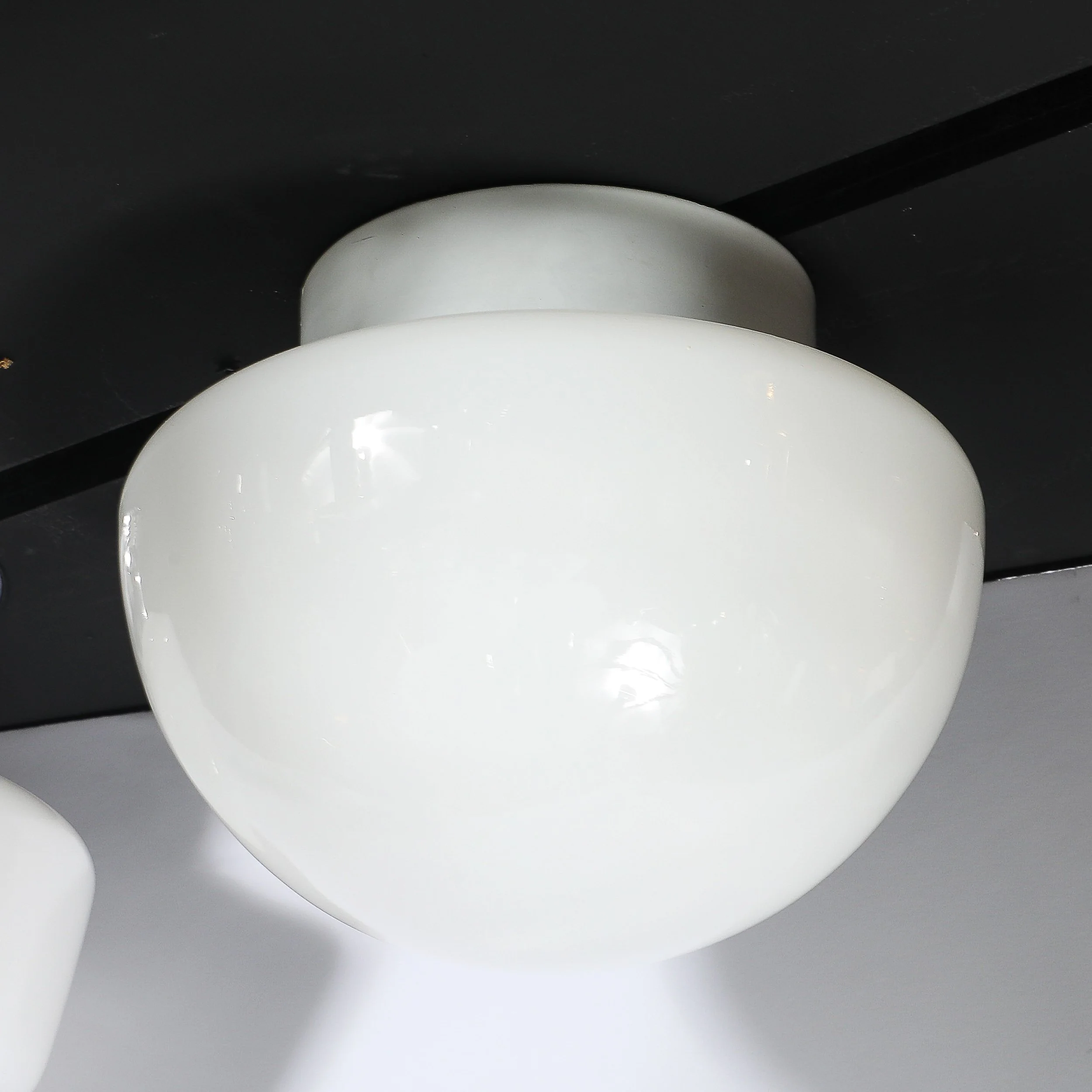 Mid-Century Reverse Dome Form Milk Glass Flush Mount Chandelier by Lightolier - High Style Deco 5.jpg