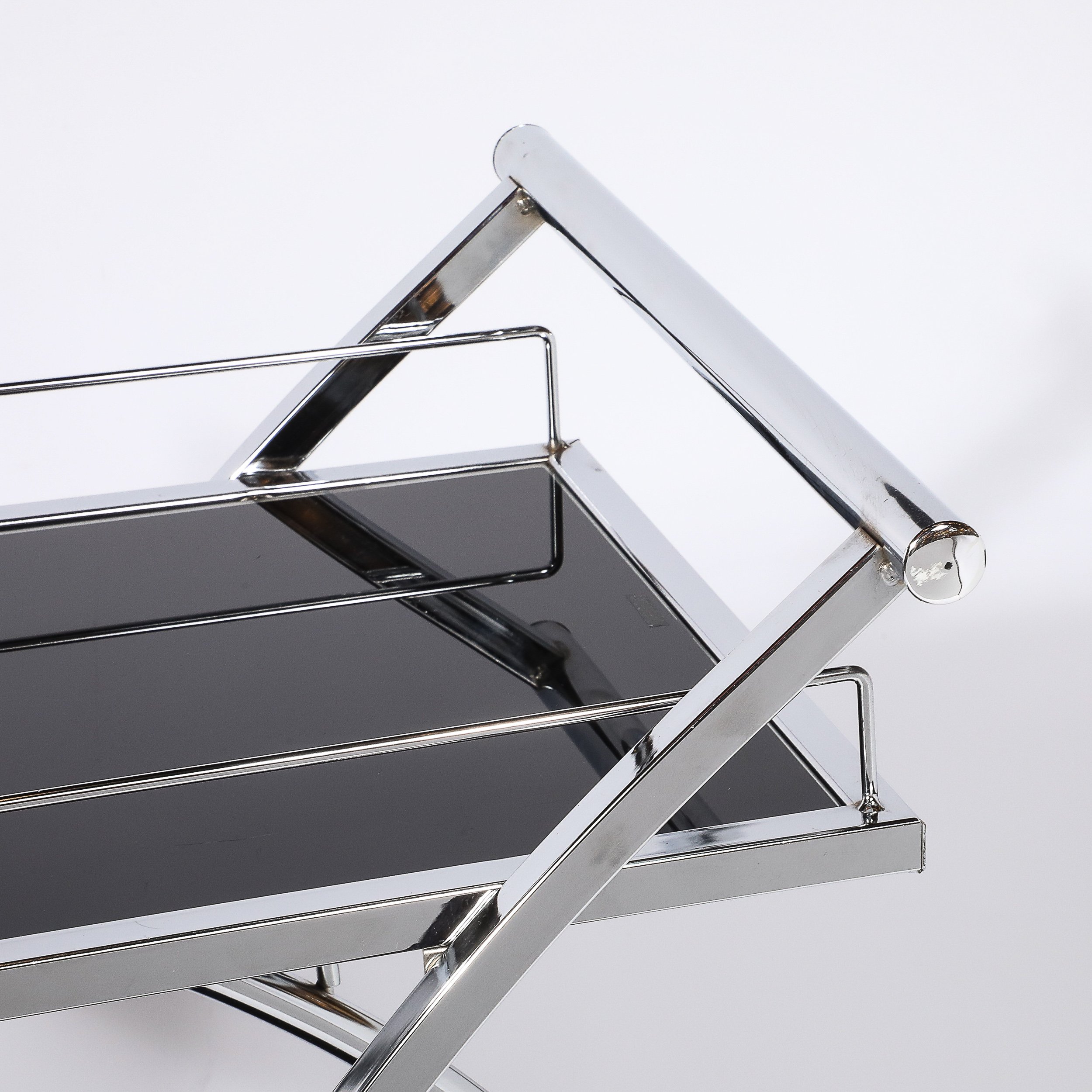 Art Deco Bullet Form Two-Tier Rolling Bar:Serving Cart in Vitrolite & Chrome - High Style Deco 5.jpg