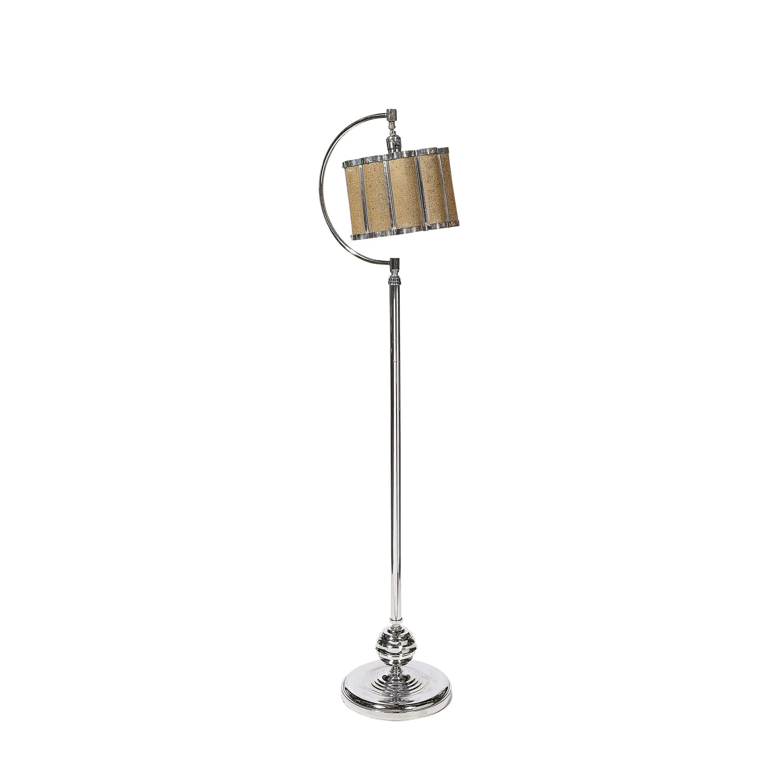 Art Deco Machine Age Polished Chrome Floor Lamp w: Scalloped Metal Mesh Shade - High Style Deco.jpg