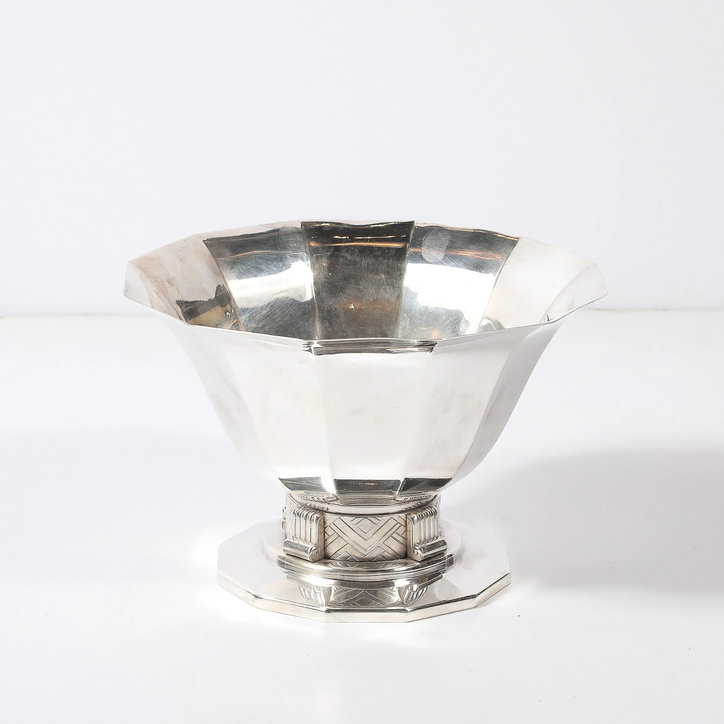 Art Deco Skyscraper Style Apollo Company Silver Plated Bowl w: Chevron Motif - High Style Deco 1.jpg