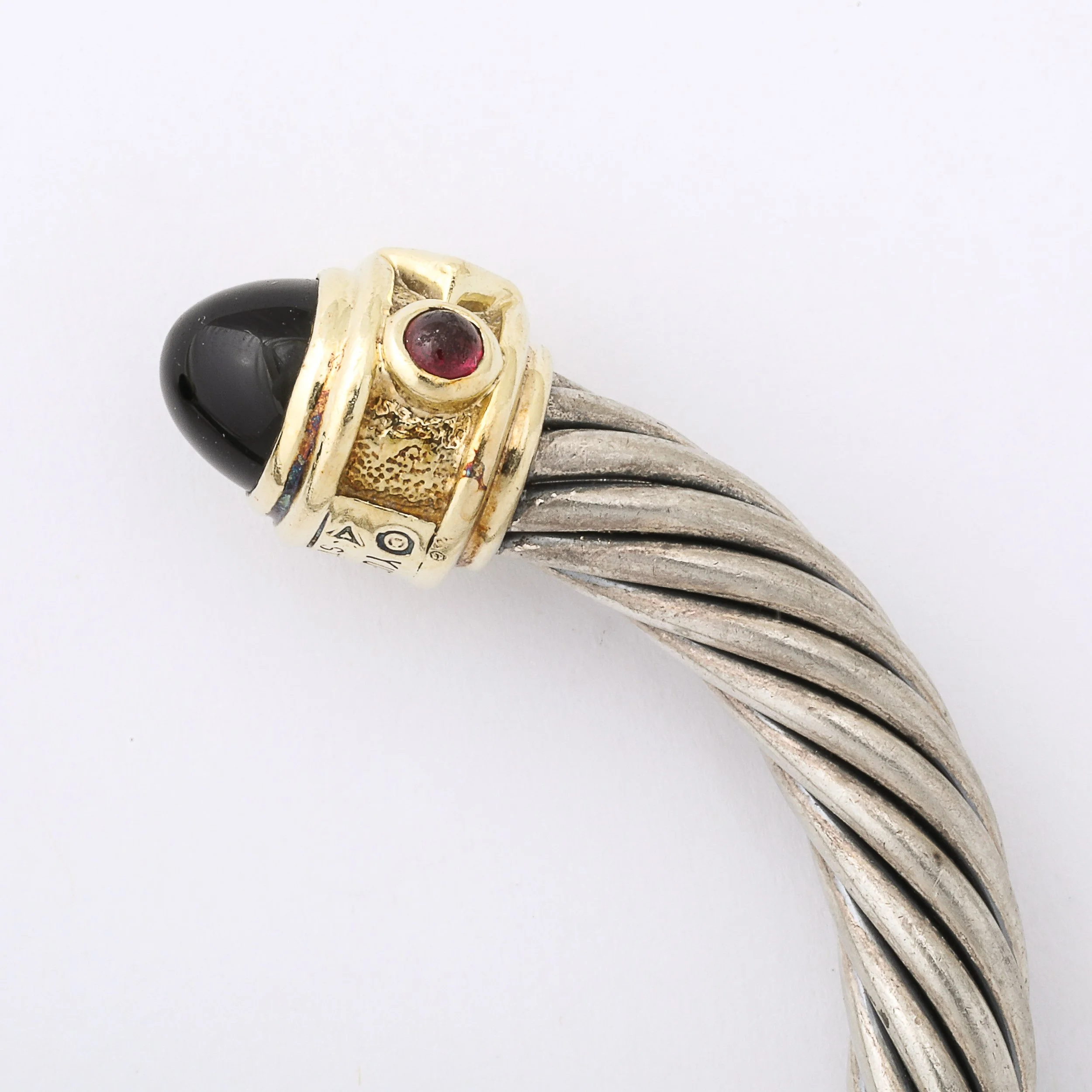 Modernist Sterling Silver, 14K Gold, Onyx, Garnet Cable Bracelet by David Yurman - High Style Deco 3.jpg