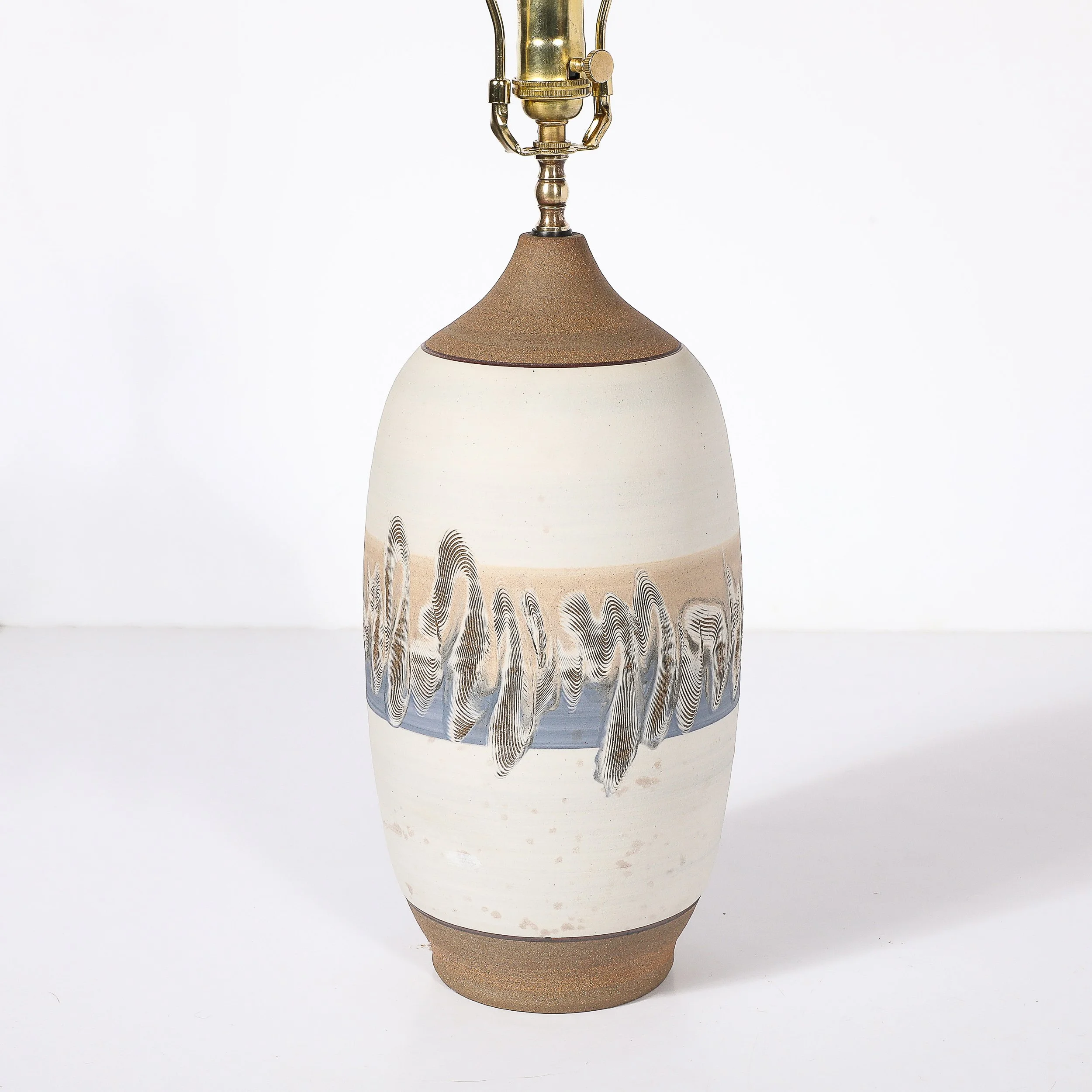 Pair of Mid-Century Modernist Off White Ceramic Table Lamps W: Banded Detailing - High Style Deco 13.jpg