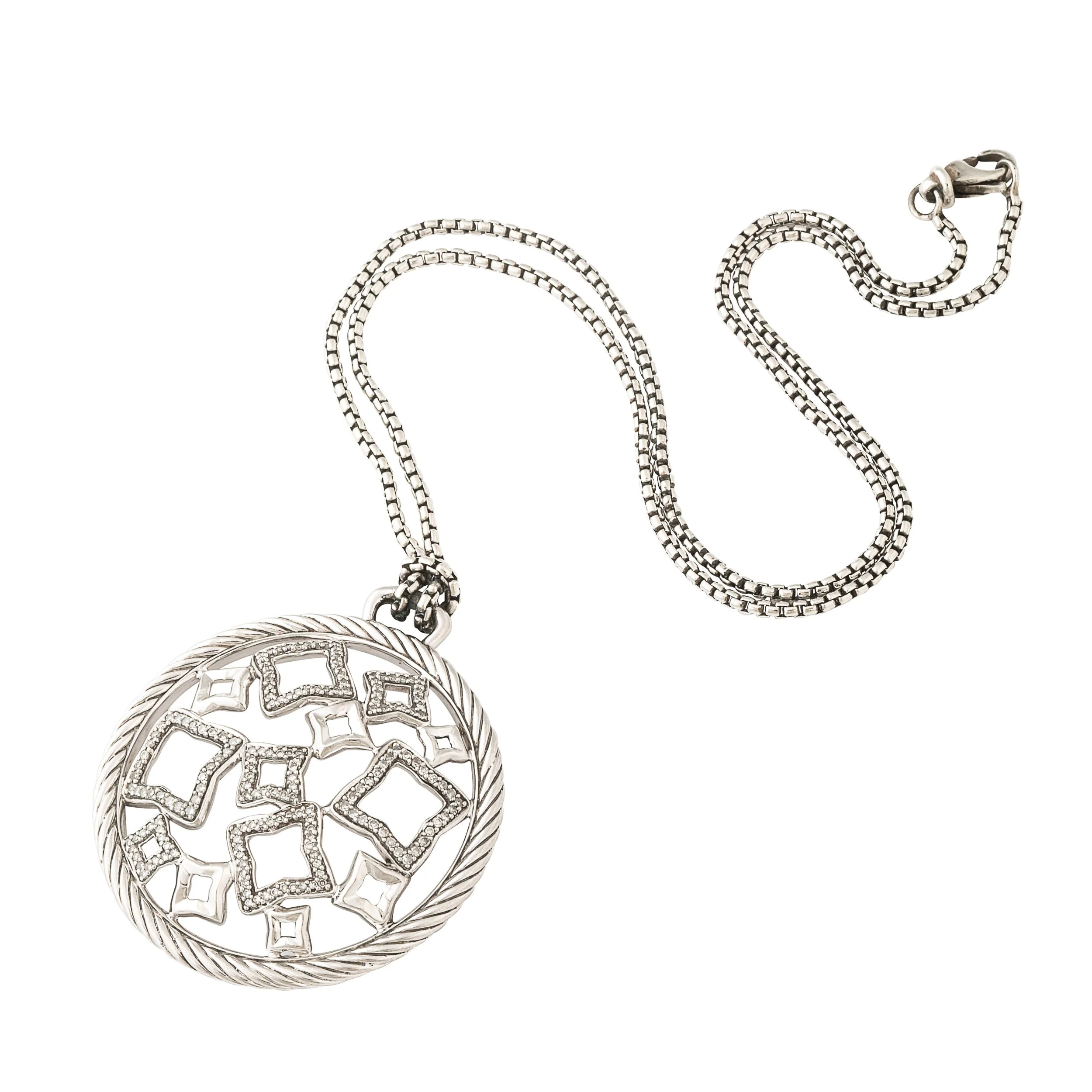 David Yurman Sterling Silver Diamond Quatrefoil Disc Necklace - High Style Deco.jpg