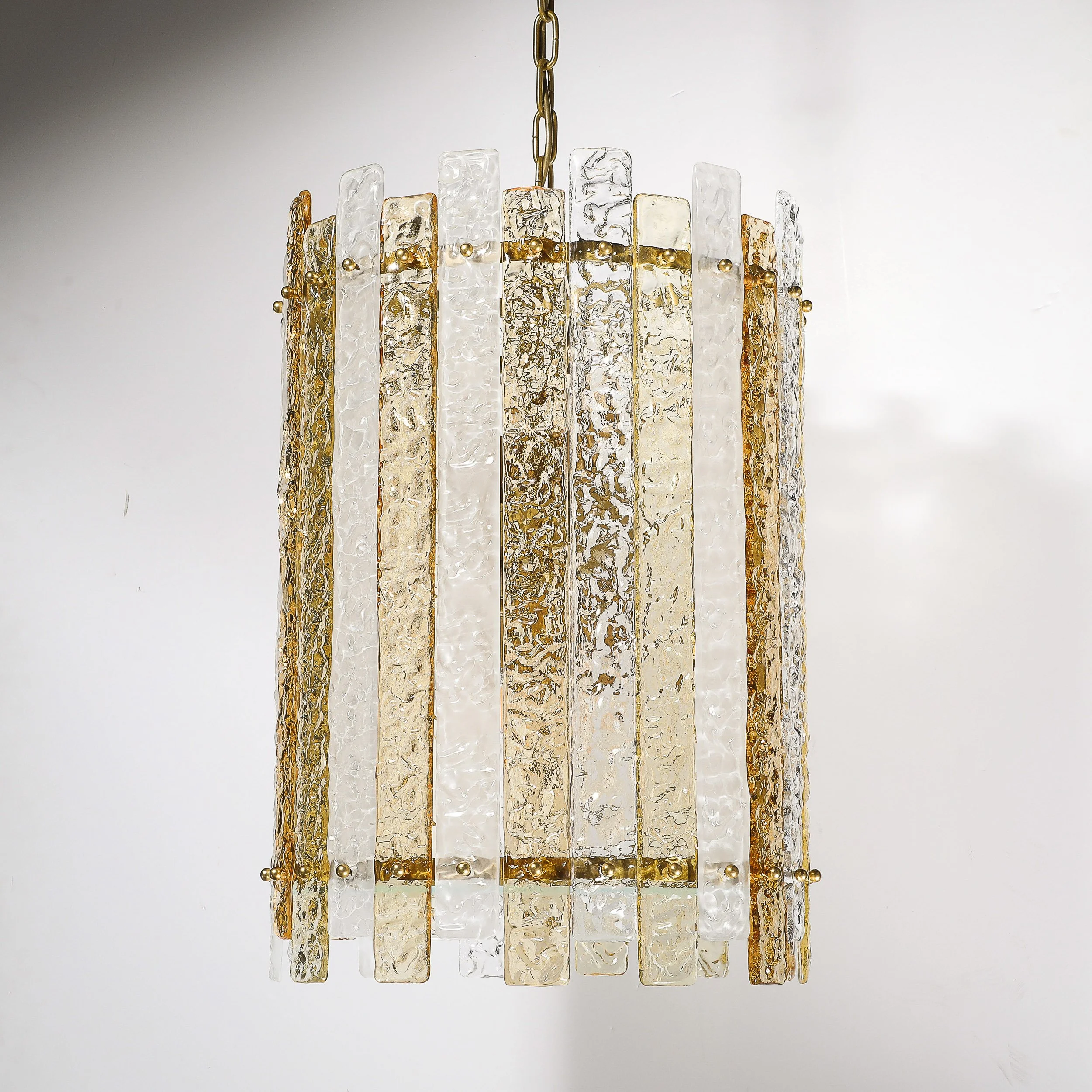 Modernist Hand-Blown Amber and Clear Murano Glass Paneled Cylindrical Chandelier - High Style Deco 15.jpg