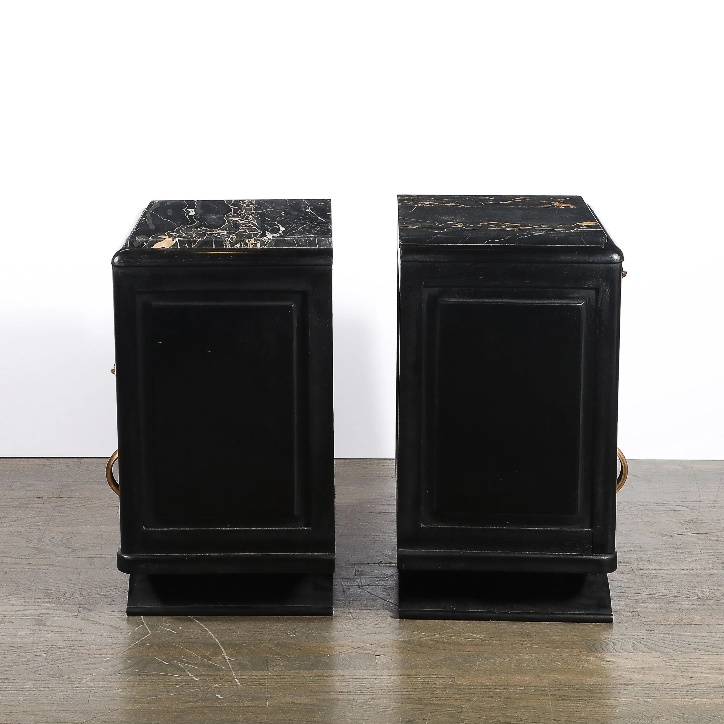 Art Deco Nightstands in Ebonized Walnut with Porto Marble Tops Bronze Pulls - High Style Deco 12.jpg