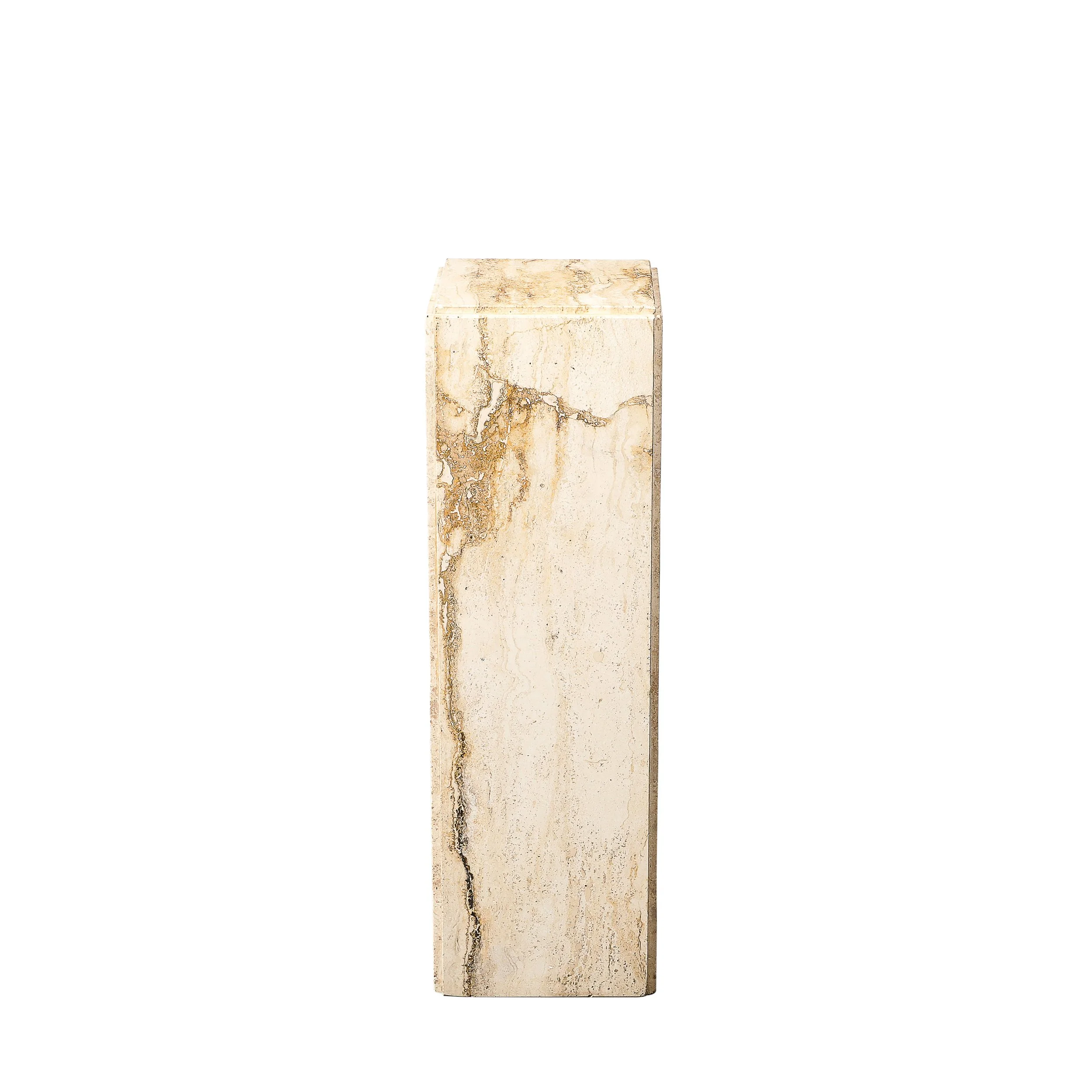 Mid-Century Modernist Rectilinear Travertine Pedestal with Stepped Detailing - High Style Deco.jpg