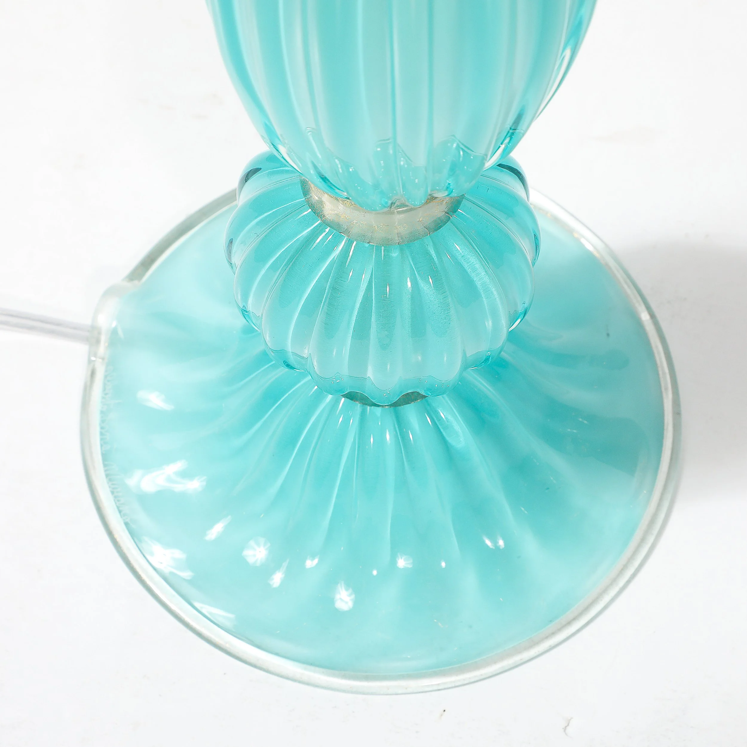 Pair of Hand-Blown Aquamarine Murano Fluted Glass Table Lamps w: 24 Karat Gold - High Style Deco 13.jpg